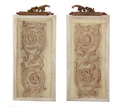 Pareja de Espolvero italiano del siglo XVIII Grabado sobre lienzo con fragmentos y cuarzo