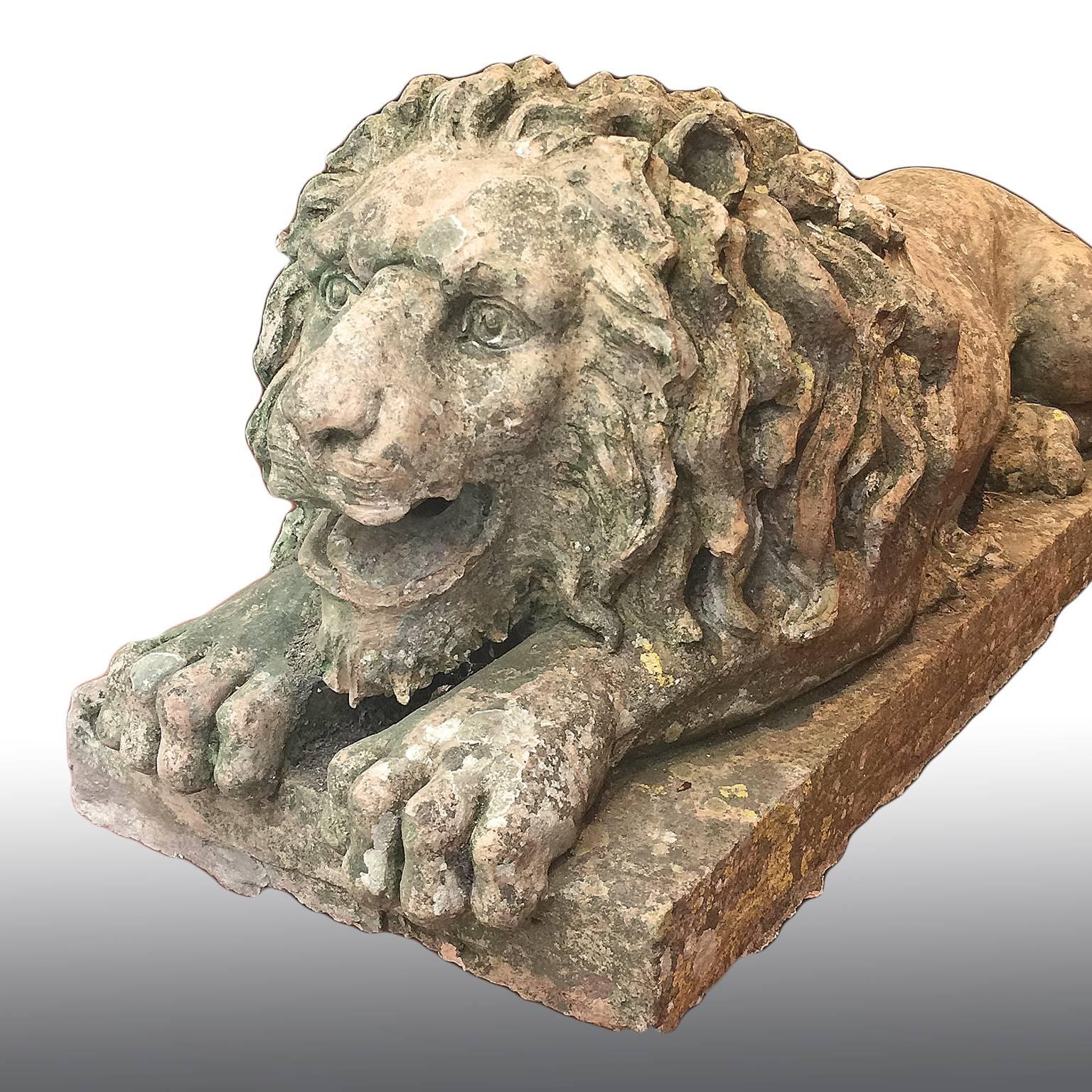 Neoclassical Pair of 18th Century Italian Terracotta Lion Sculptures available separately