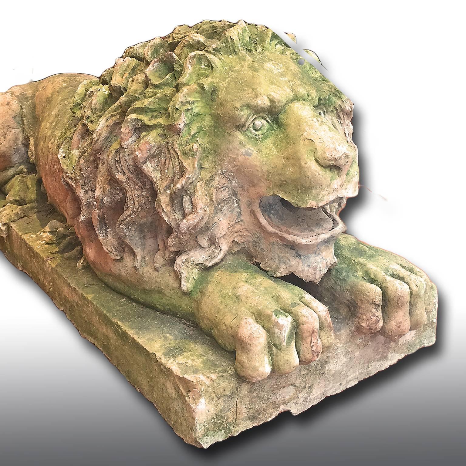 Carved Pair of 18th Century Italian Terracotta Lion Sculptures available separately
