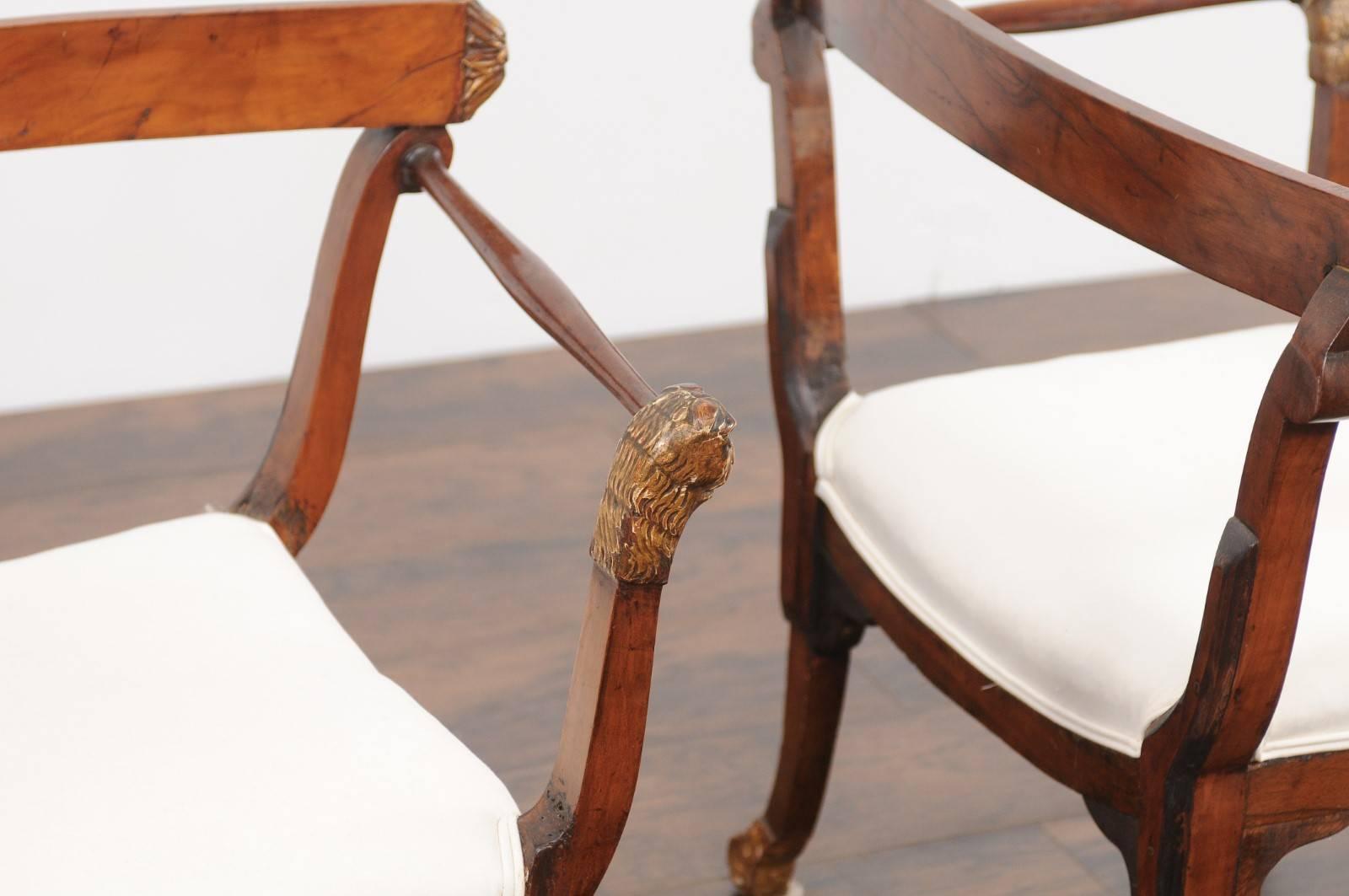Pair of 18th Century Italian Upholstered Seat Walnut Chairs with Lion Details 6