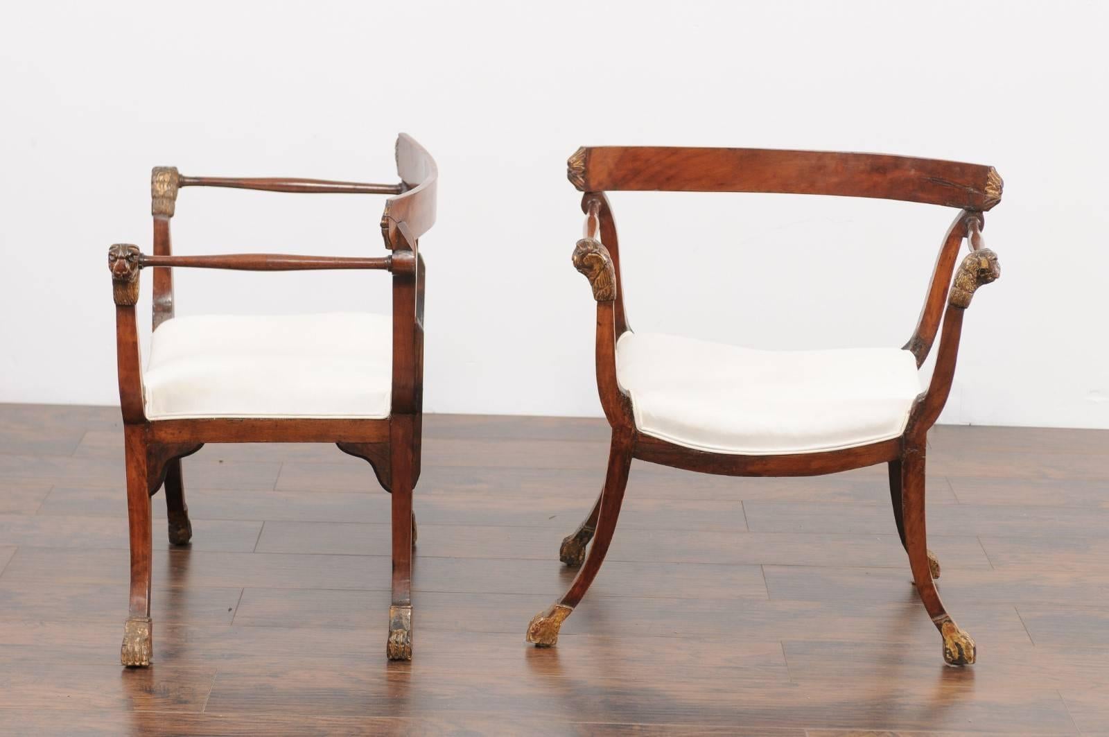 Pair of 18th Century Italian Upholstered Seat Walnut Chairs with Lion Details 2
