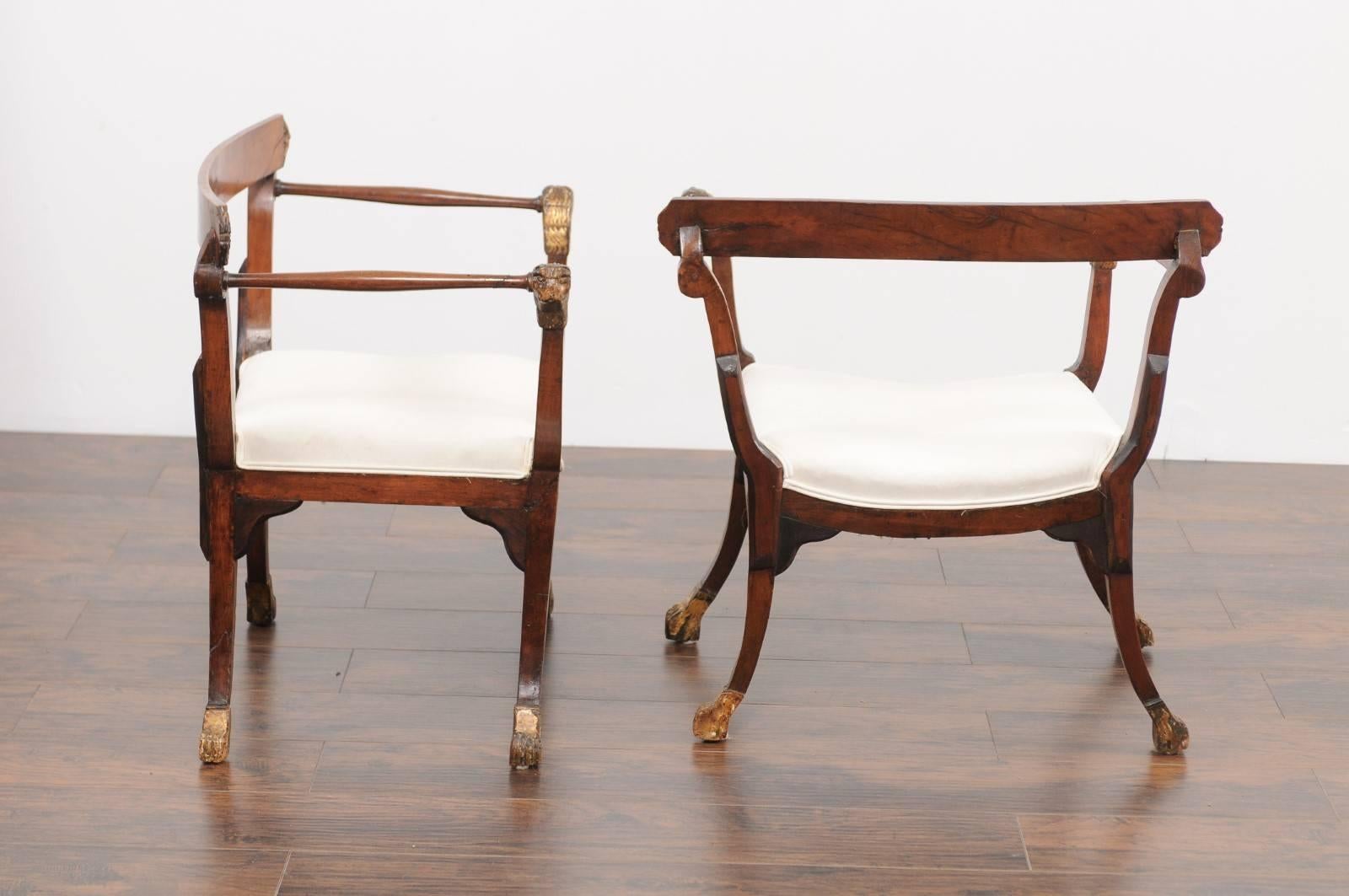 Pair of 18th Century Italian Upholstered Seat Walnut Chairs with Lion Details 4