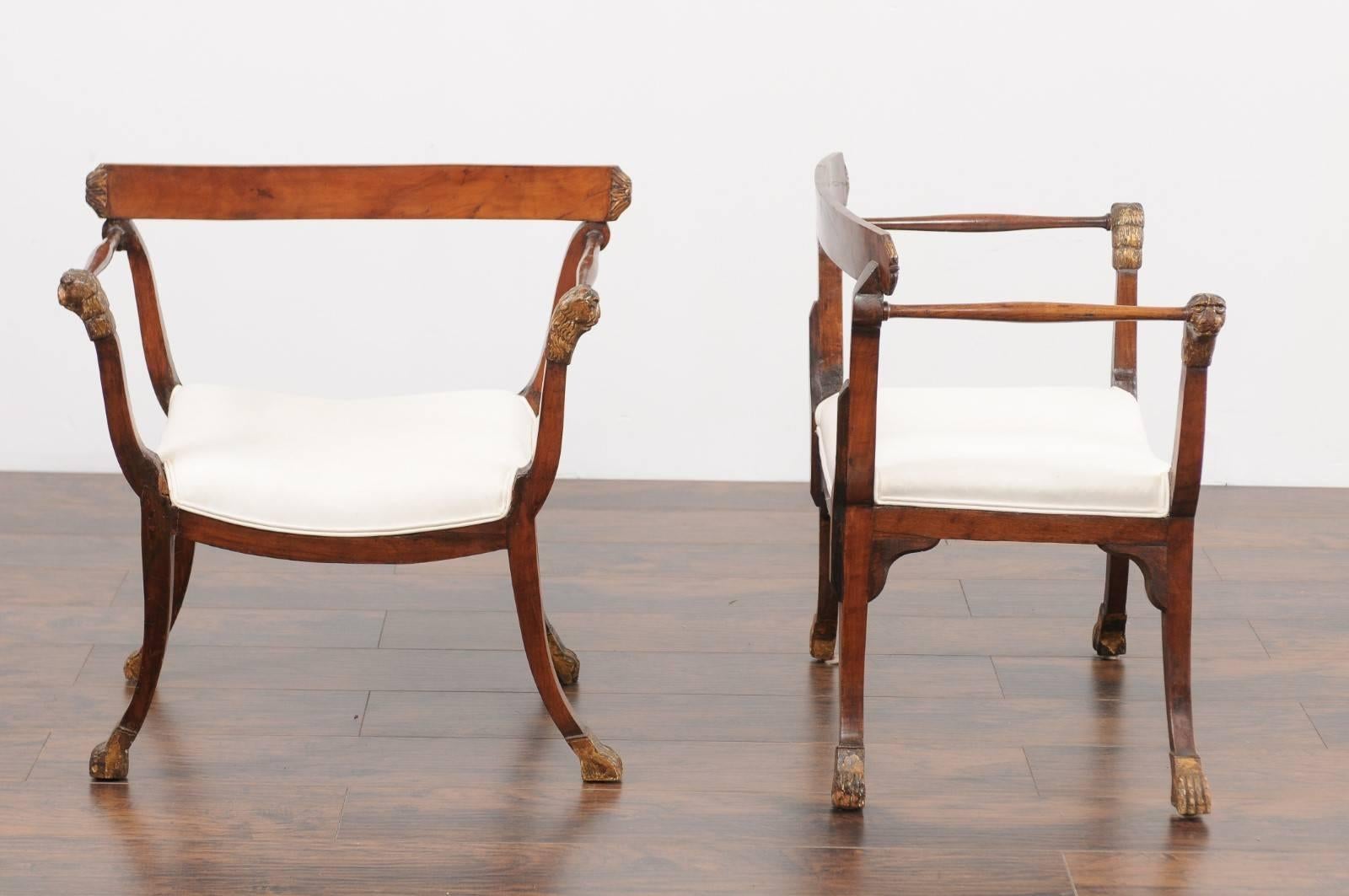 Pair of 18th Century Italian Upholstered Seat Walnut Chairs with Lion Details 5