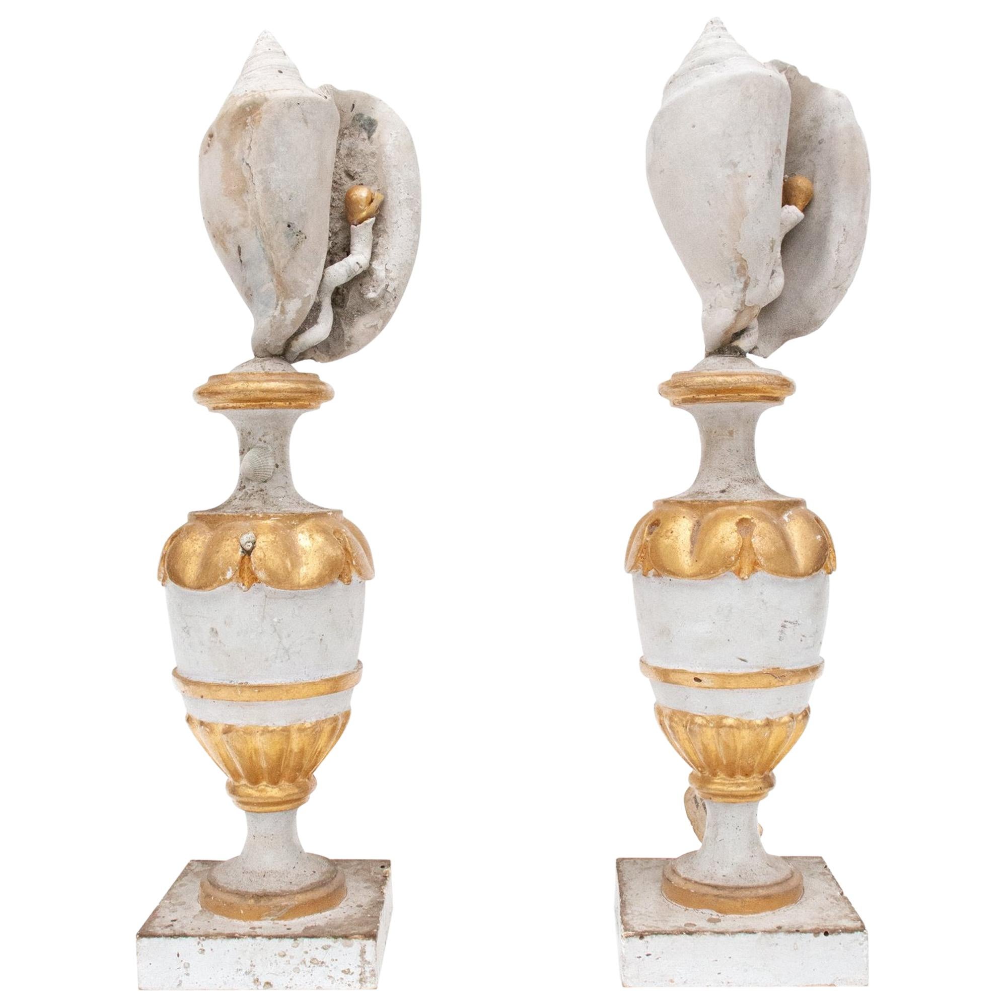 Pair of 18th Century Italian Vases Decorated with Shells and Baroque Pearls