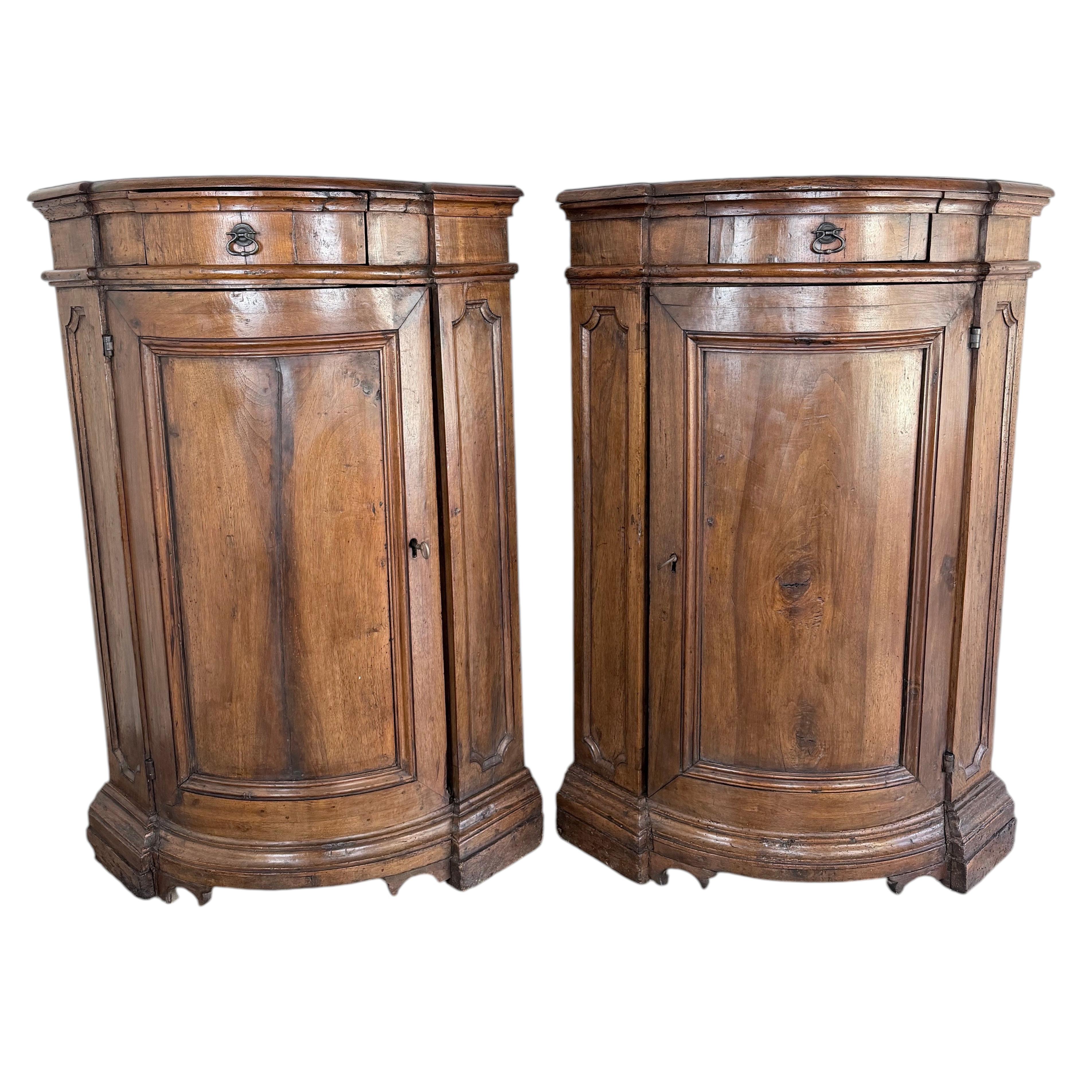Pair of 18th Century Italian Walnut Corner Cabinets