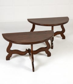 Pair of 18th Century Italian Walnut Demi Lune Console Tables