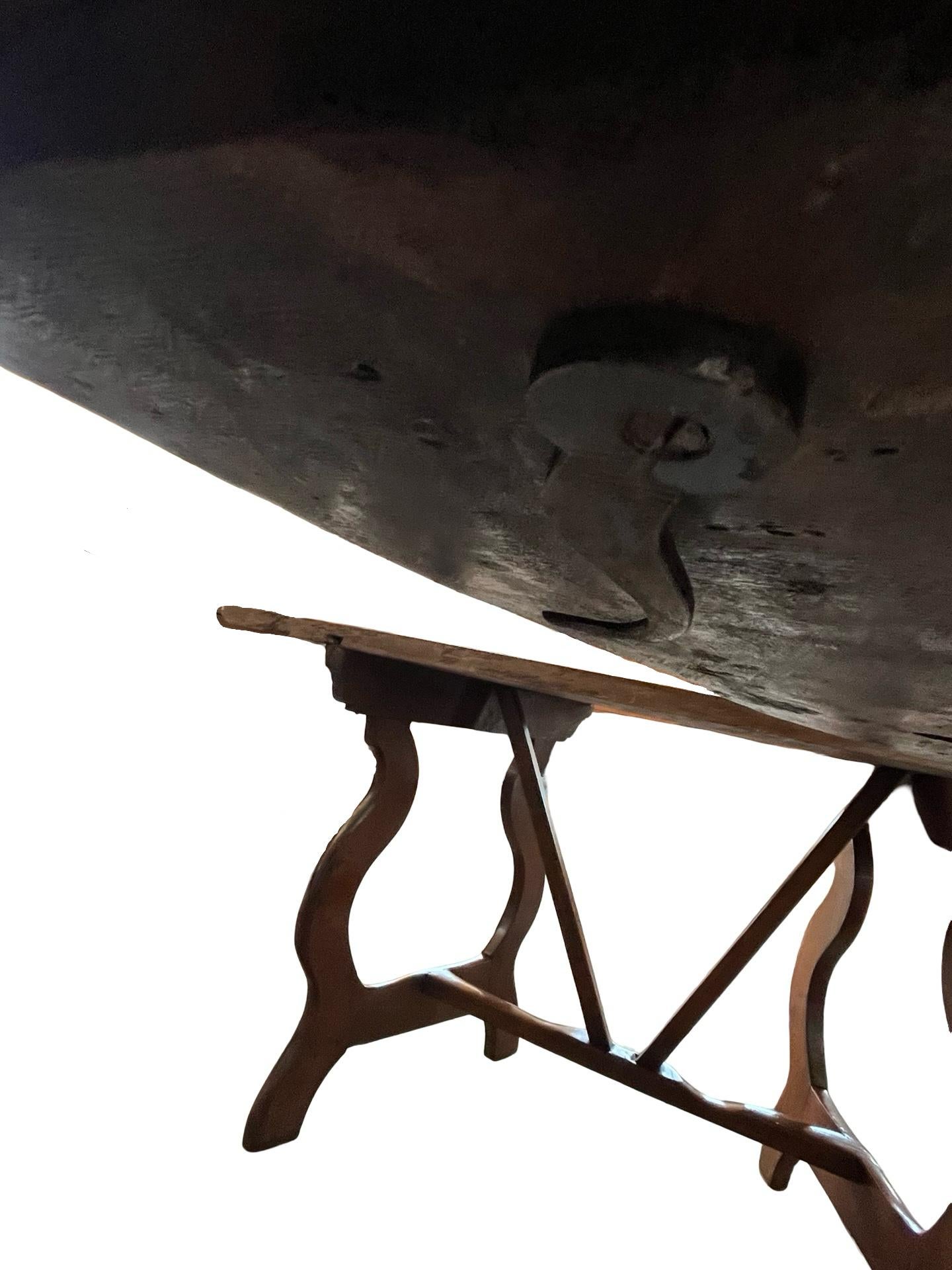 Pair of 18th Century Italian Walnut Demi Lune Consoles With Lyre Legs For Sale 9