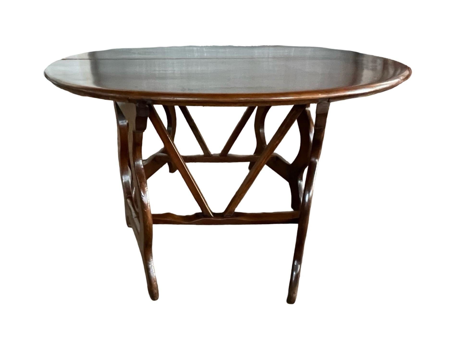 Baroque Pair of 18th Century Italian Walnut Demi Lune Consoles With Lyre Legs For Sale