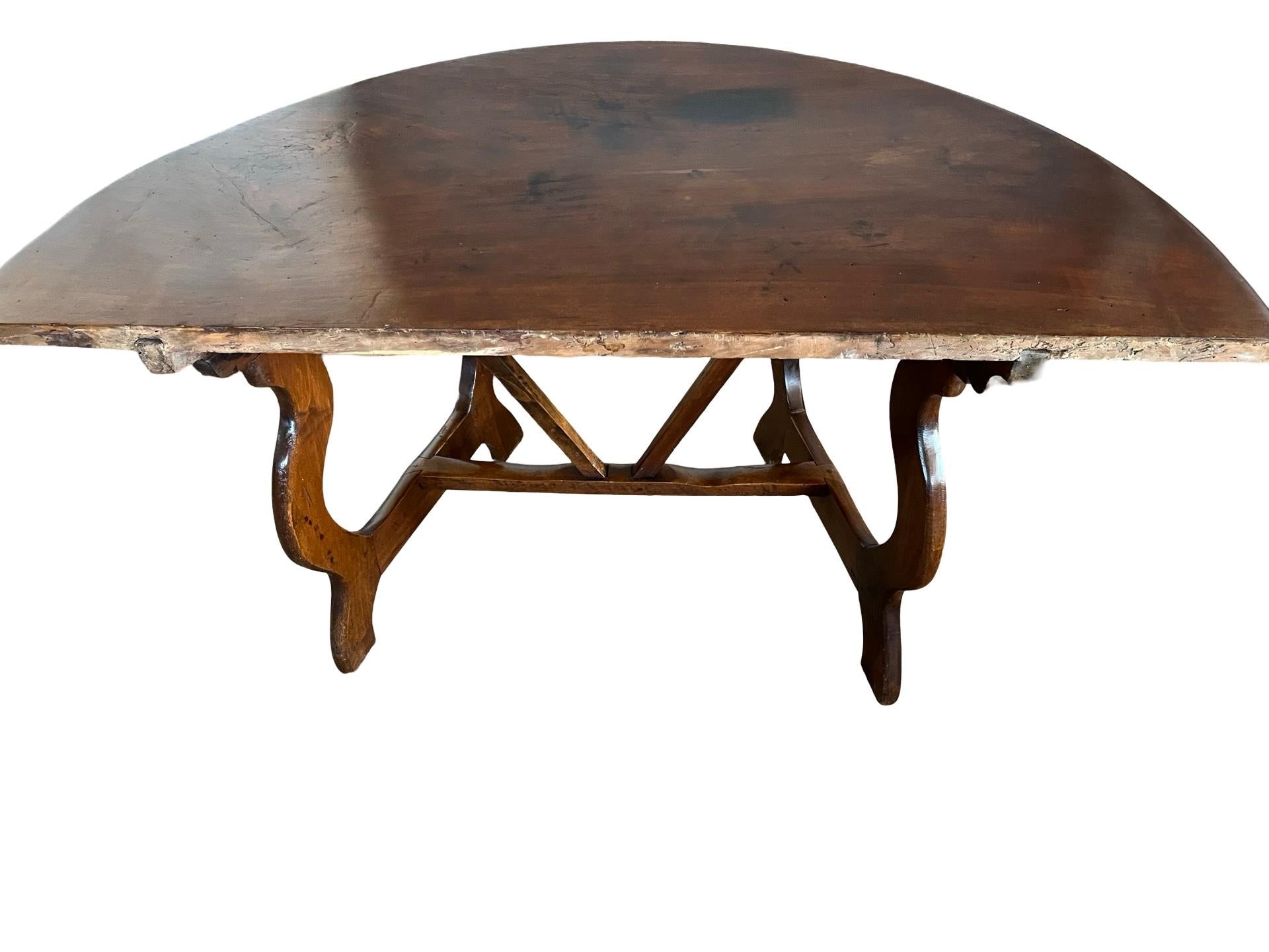 Pair of 18th Century Italian Walnut Demi Lune Consoles With Lyre Legs For Sale 4