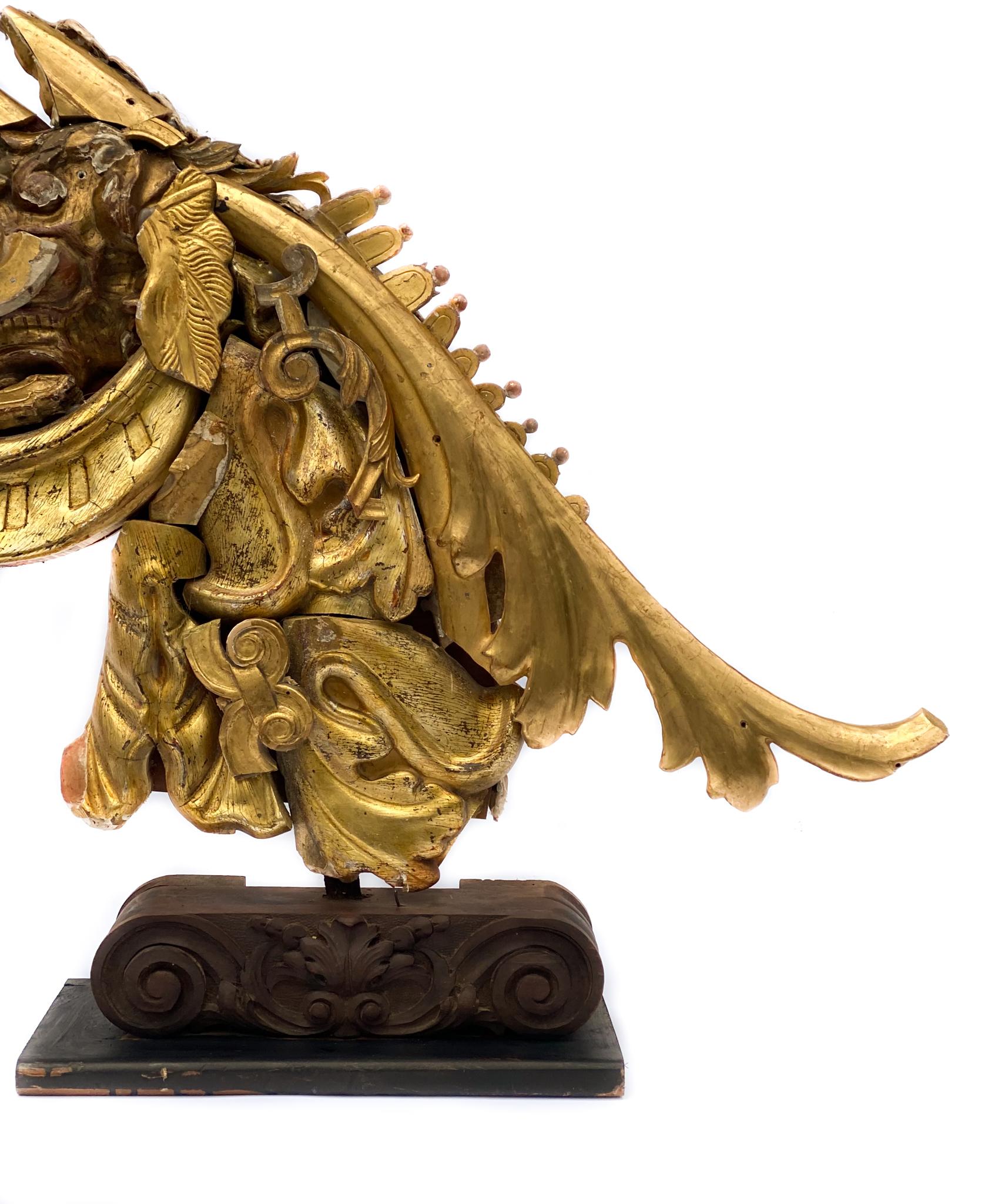 Rococo Pair of 18th Century Italian Water-Gilt Fragment Horse Head Sculptures For Sale