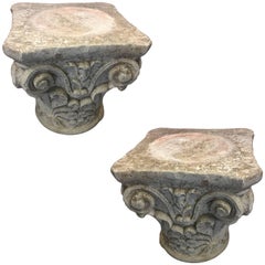 Pair of 18th Century Italian White Limestone Capitals Available Also Separately