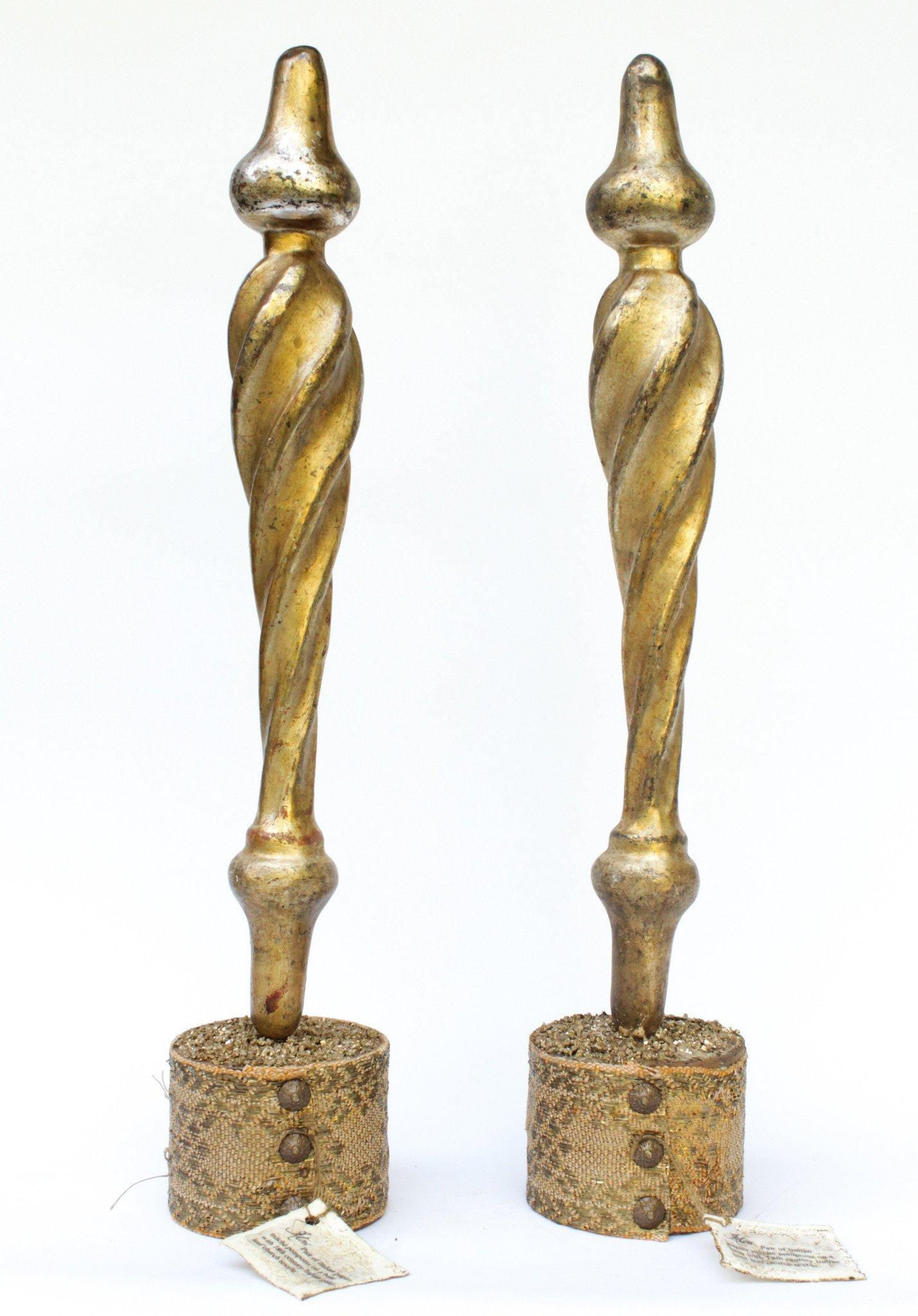 Pair of 18th Century Italian Wood Tassels on a Gold Antique Church Textile Base In Good Condition For Sale In Dublin, Dalkey