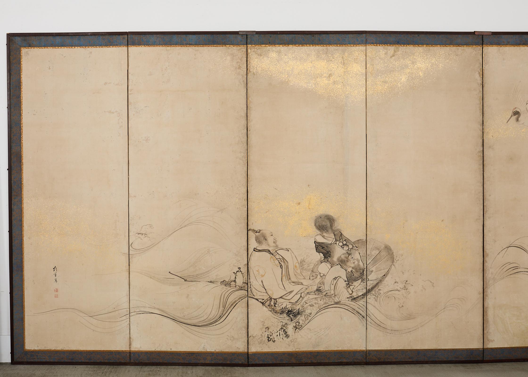 Pair of 18th Century Japanese Edo Screens of Chinese Immortals For Sale 5
