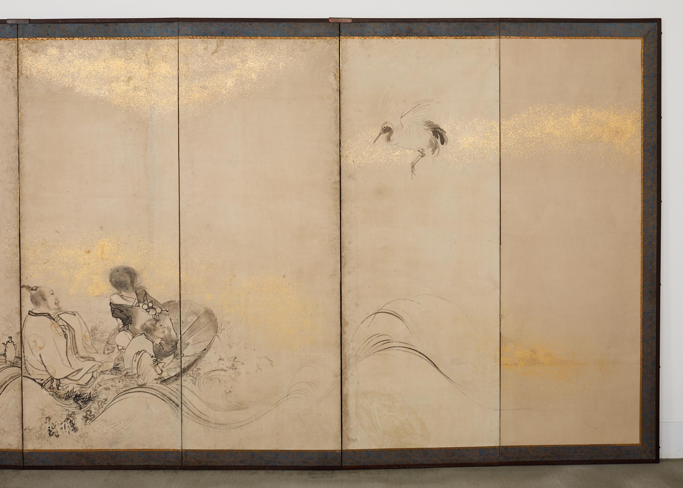Pair of 18th Century Japanese Edo Screens of Chinese Immortals For Sale 6