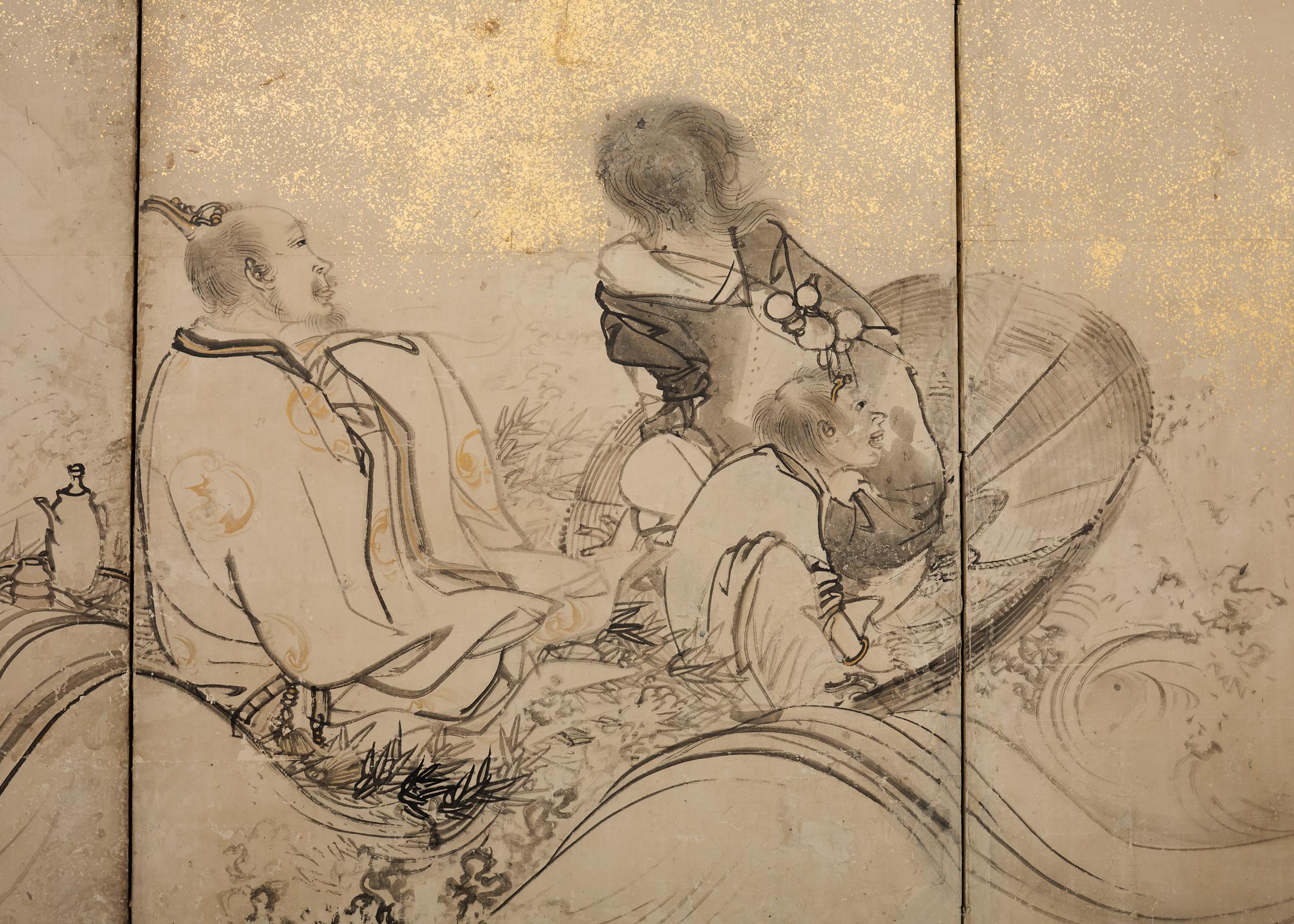 Pair of 18th Century Japanese Edo Screens of Chinese Immortals For Sale 8