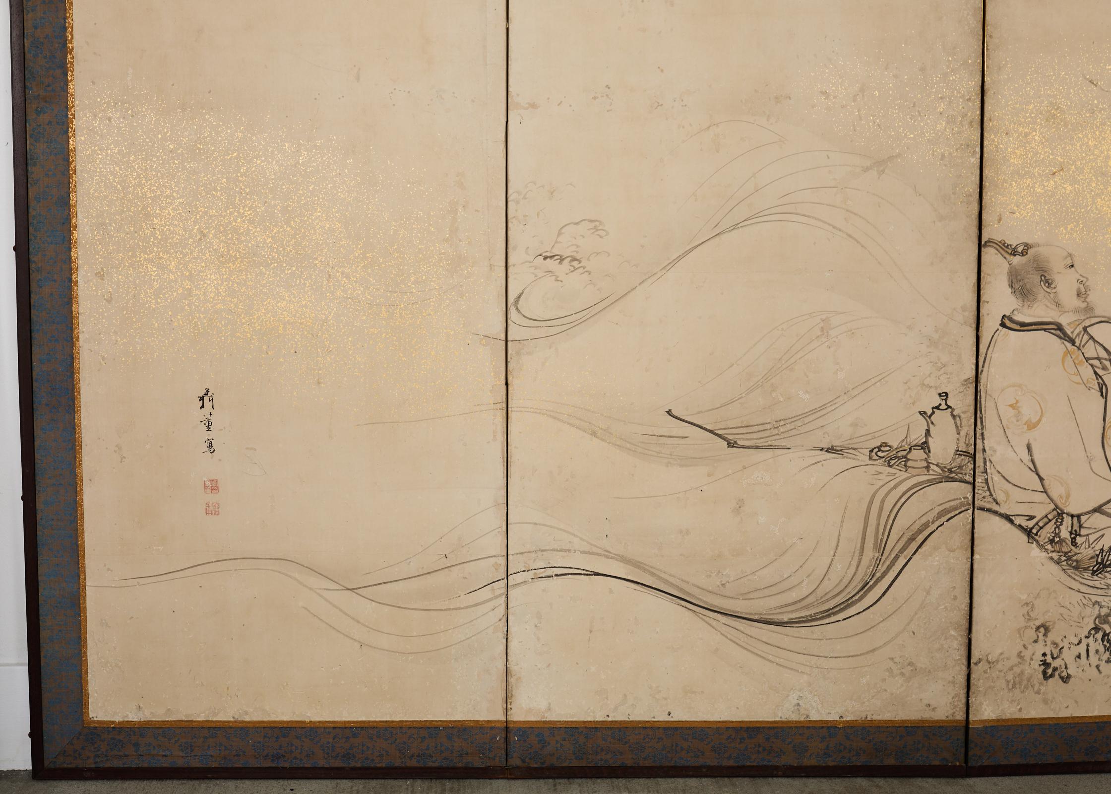 Pair of 18th Century Japanese Edo Screens of Chinese Immortals For Sale 10