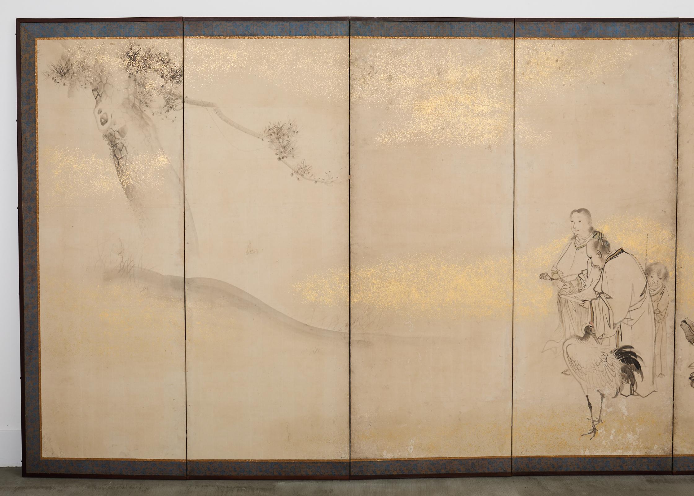 Pair of 18th Century Japanese Edo Screens of Chinese Immortals In Distressed Condition For Sale In Rio Vista, CA