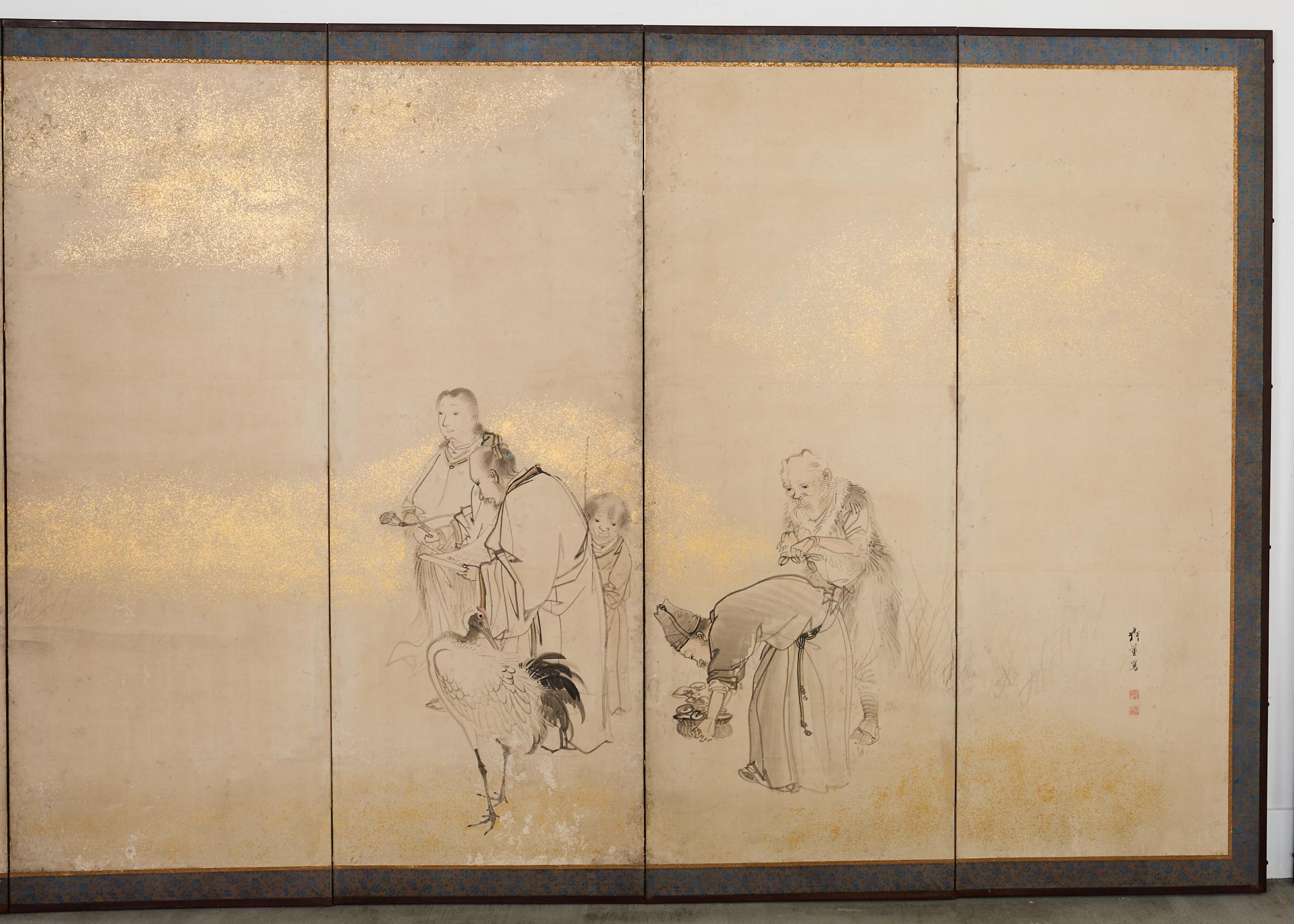 18th Century and Earlier Pair of 18th Century Japanese Edo Screens of Chinese Immortals For Sale