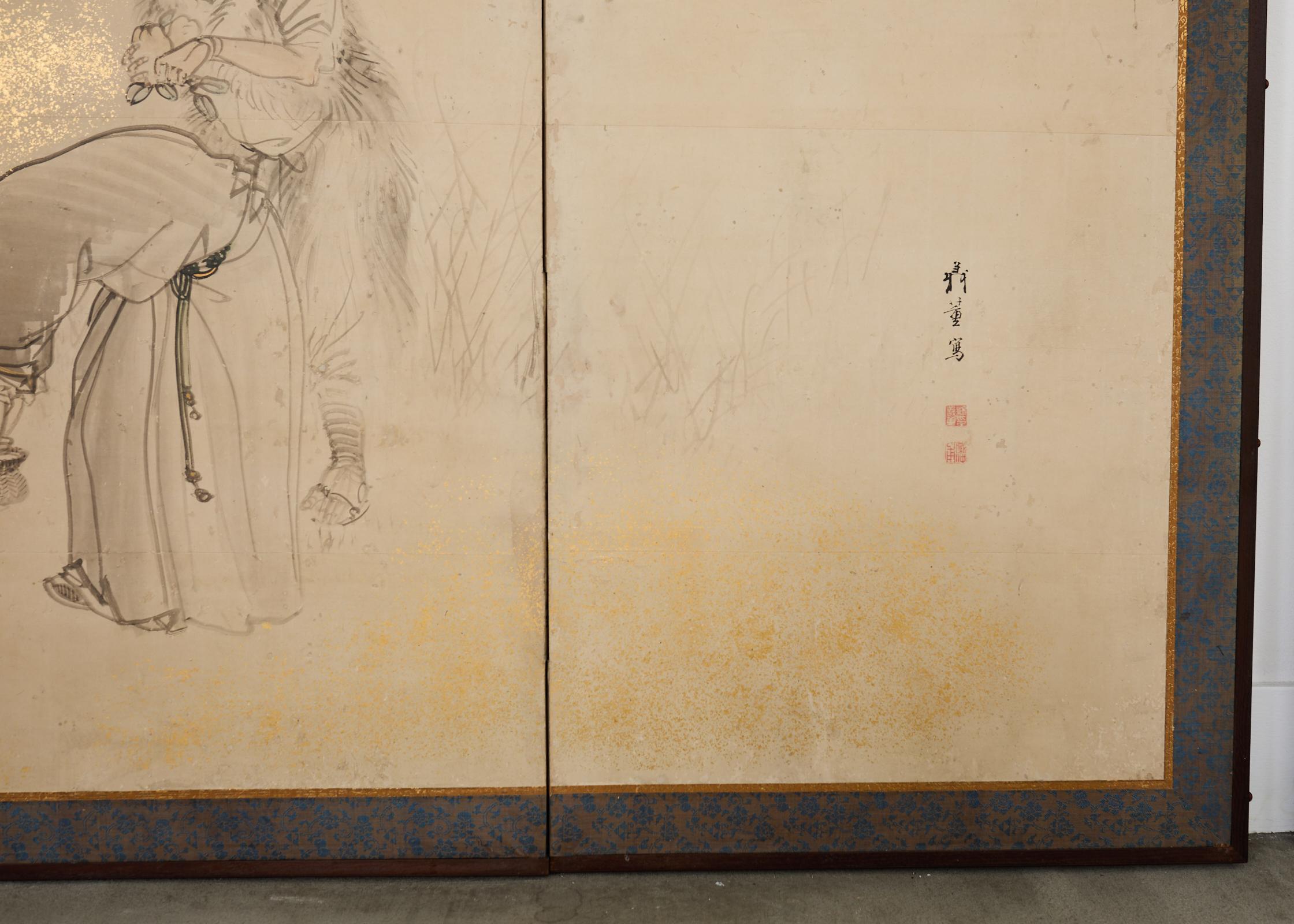Pair of 18th Century Japanese Edo Screens of Chinese Immortals For Sale 2