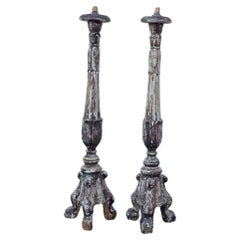 Pair Of 18th Century Large Italian Carved Candlesticks