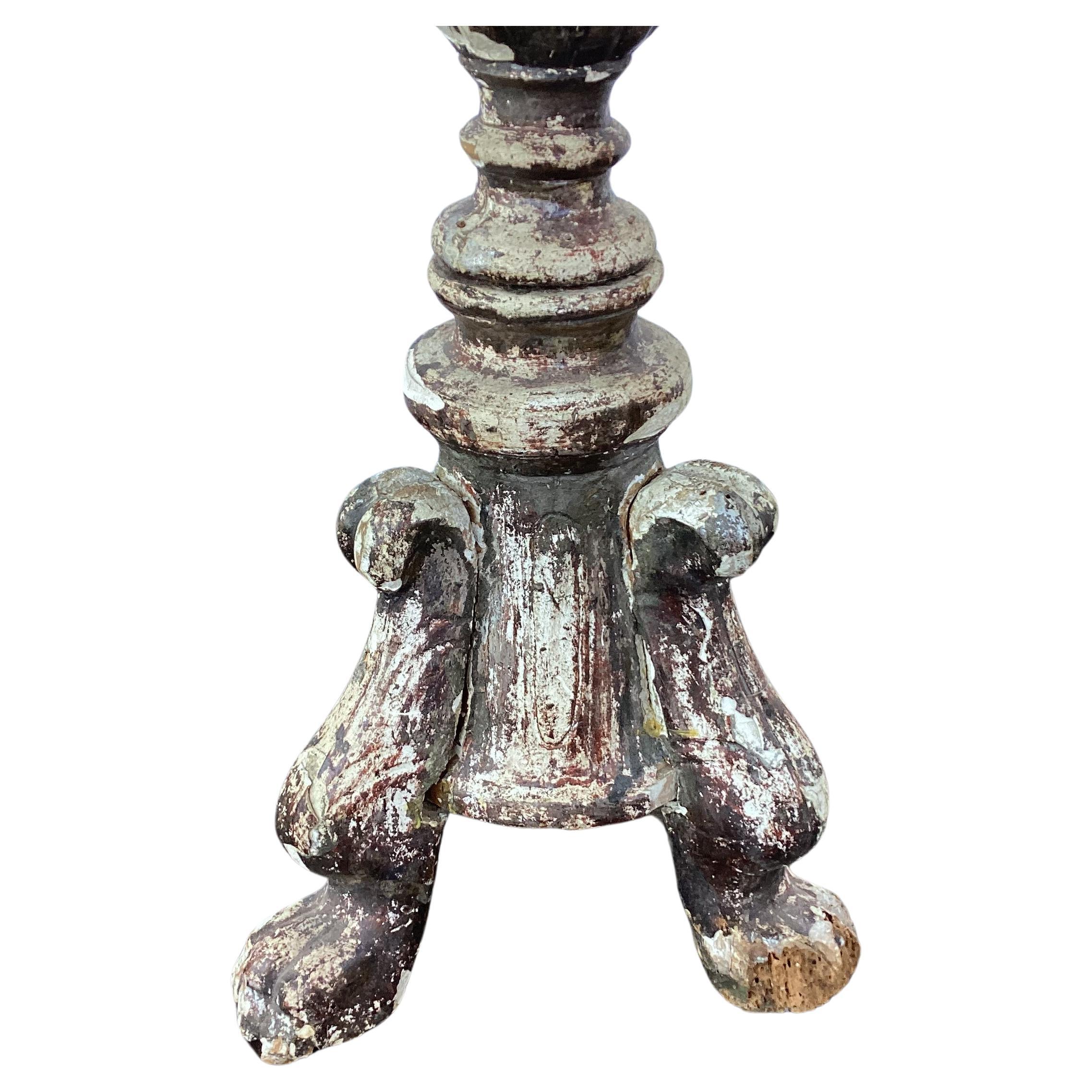 Pair Of 18th Century Large Italian Carved Candlesticks In Fair Condition For Sale In Bradenton, FL