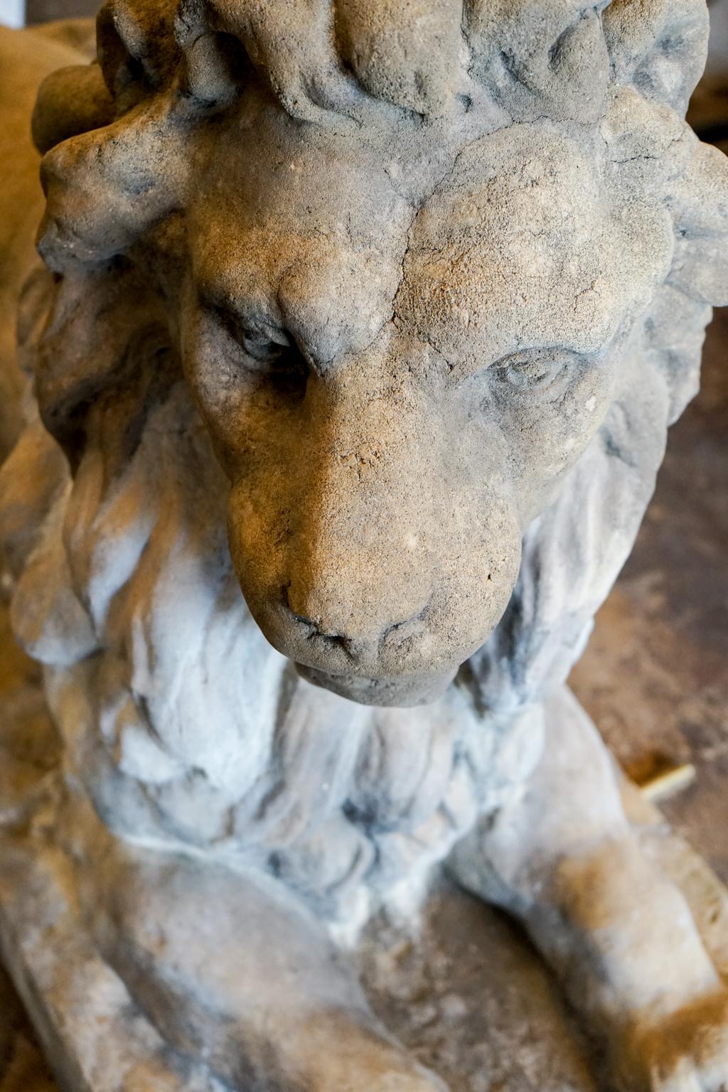 Pair of 18th Century Limestone Lions For Sale 1