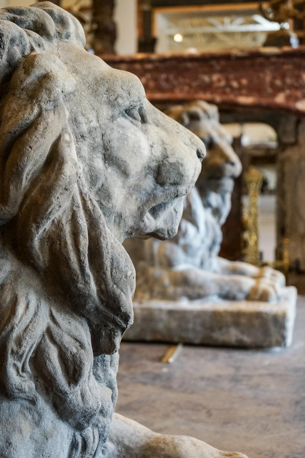 Pair of 18th Century Limestone Lions For Sale 2