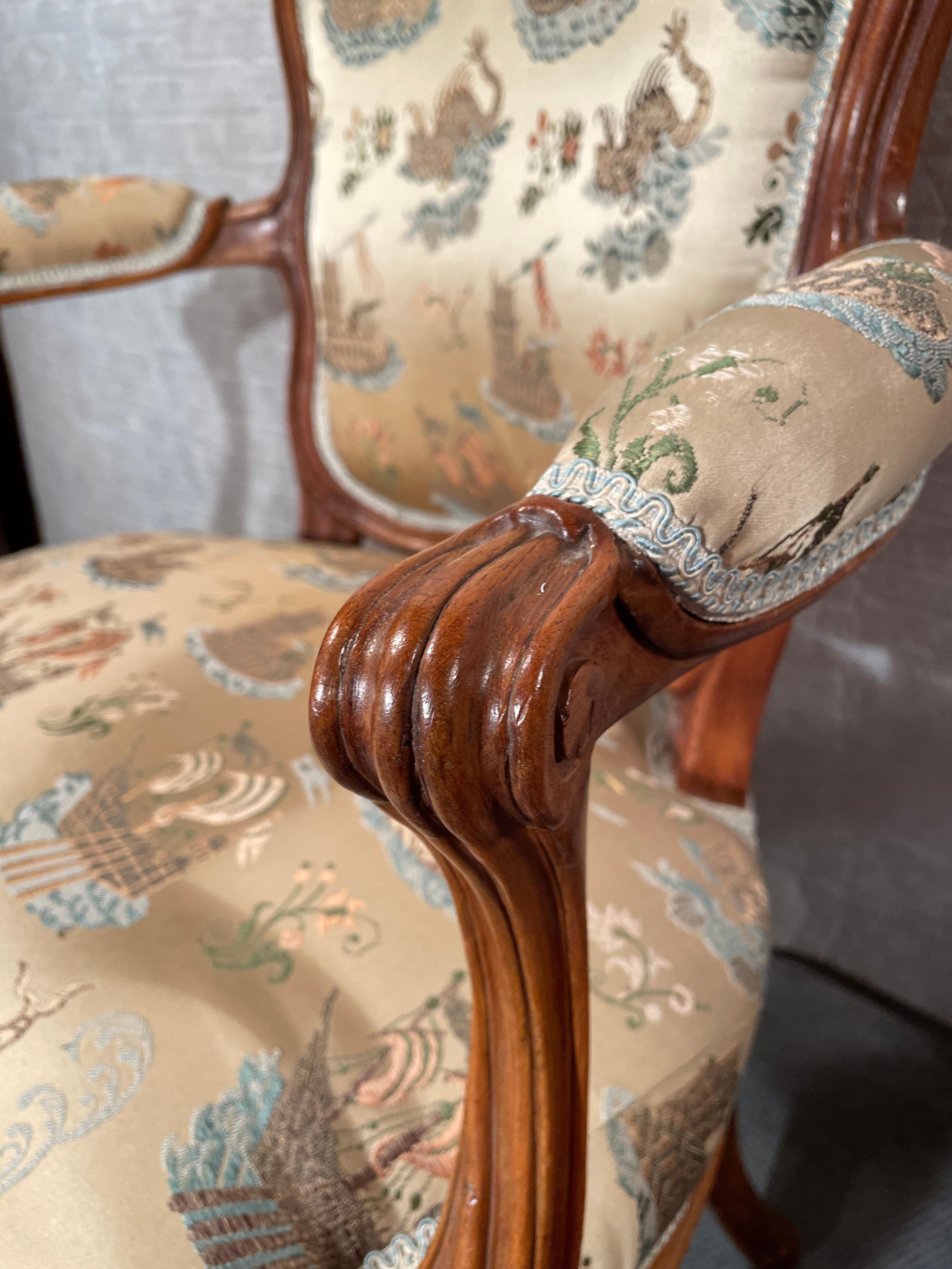 French Pair of 18th century Louis XV Armchairs, France 1760 For Sale