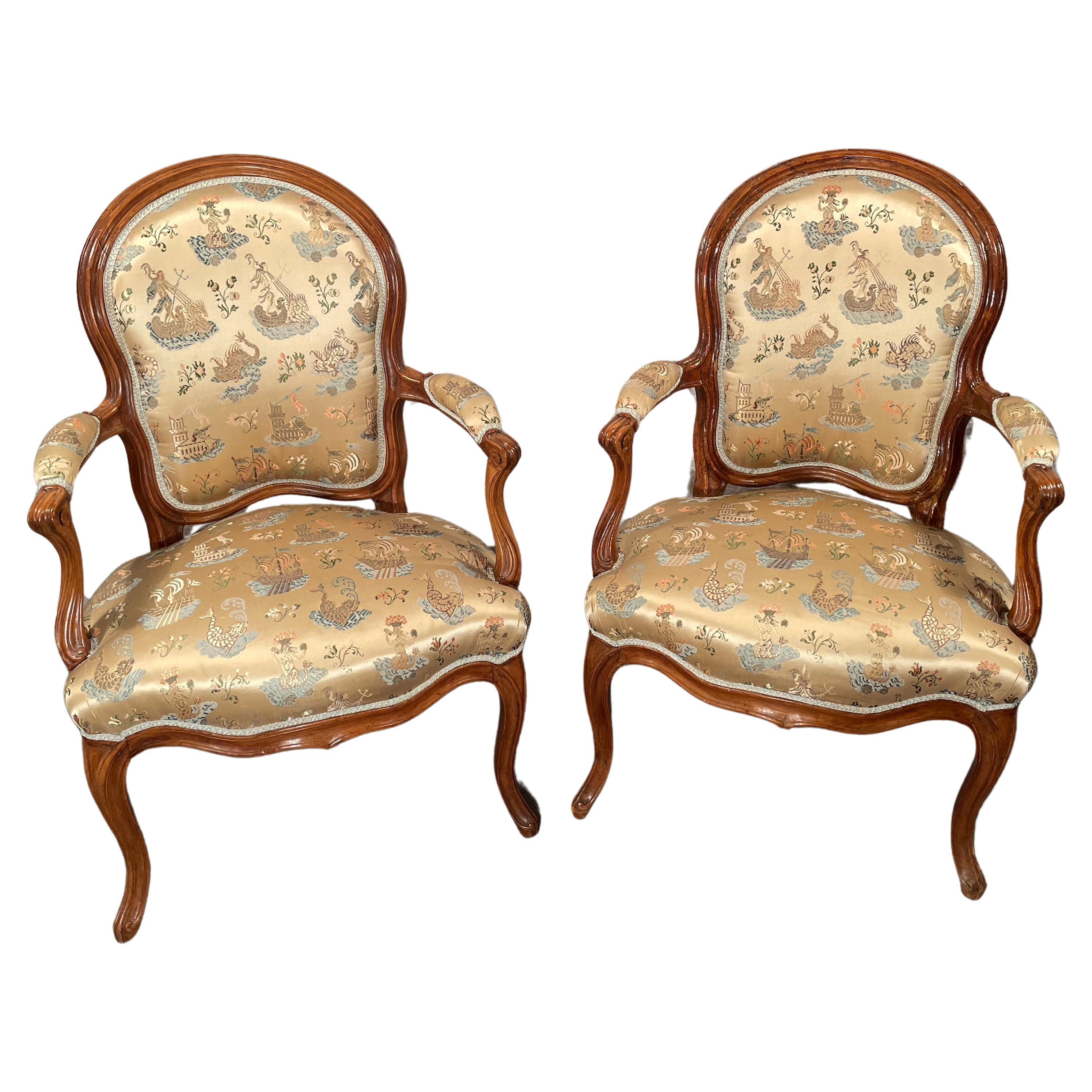 Pair of 18th century Louis XV Armchairs, France 1760 For Sale