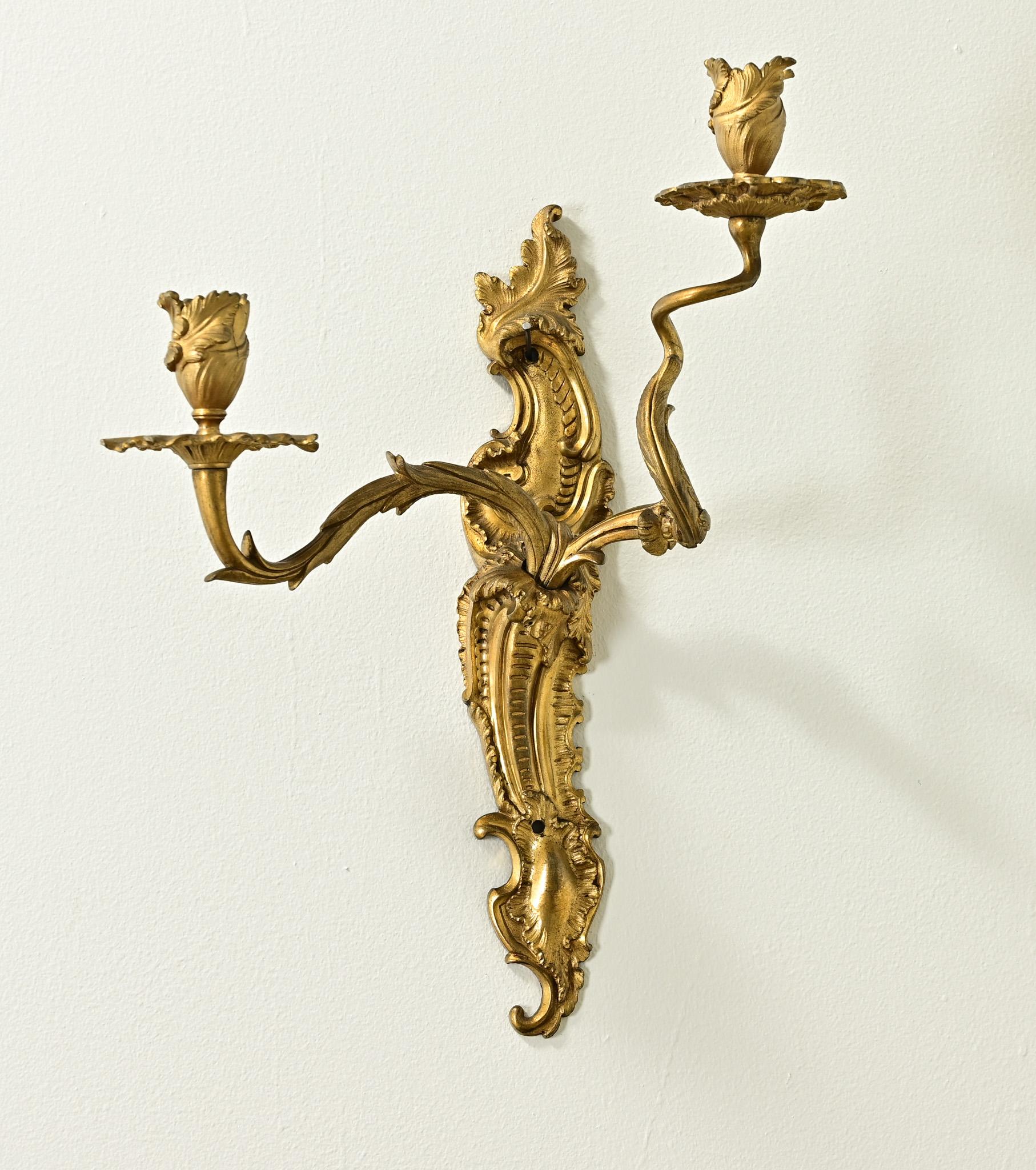 Pair of 18th Century Louis XV Brass Sconces For Sale 5