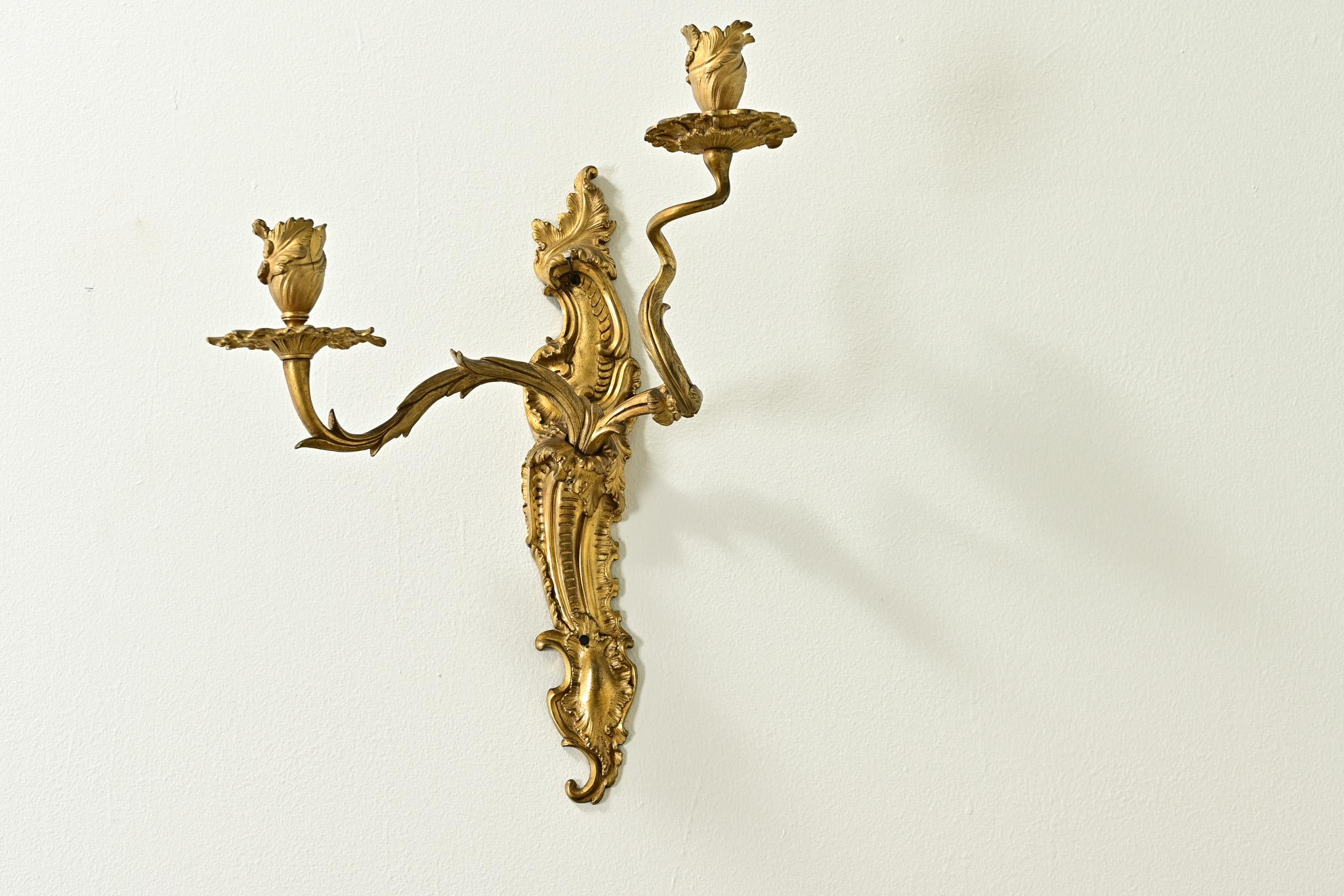 Pair of 18th Century Louis XV Brass Sconces For Sale 7