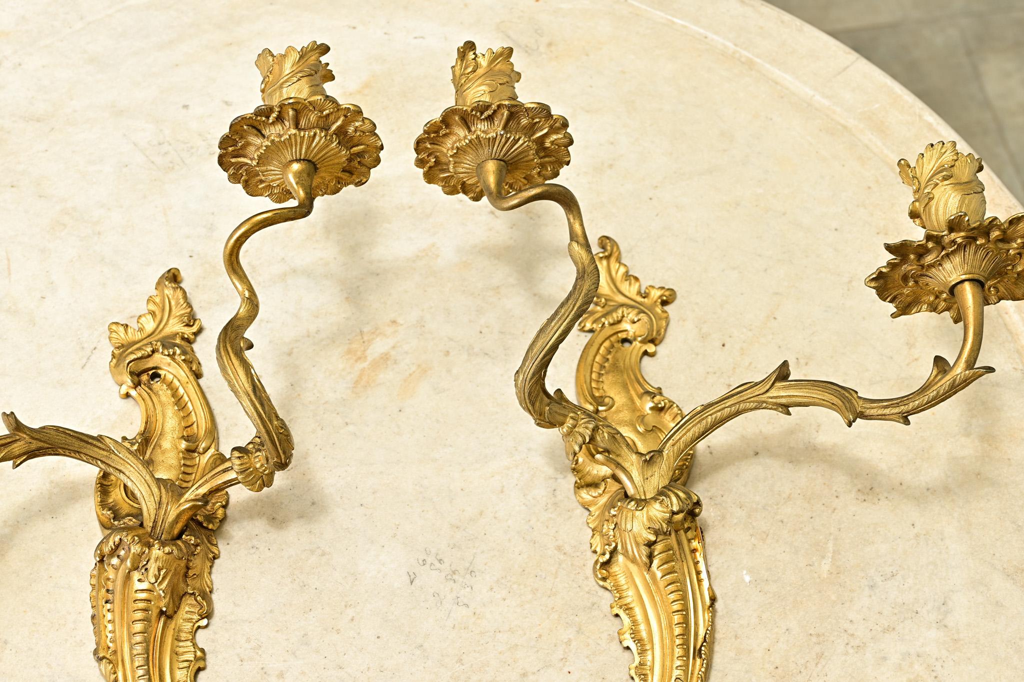 Pair of 18th Century Louis XV Brass Sconces For Sale 9