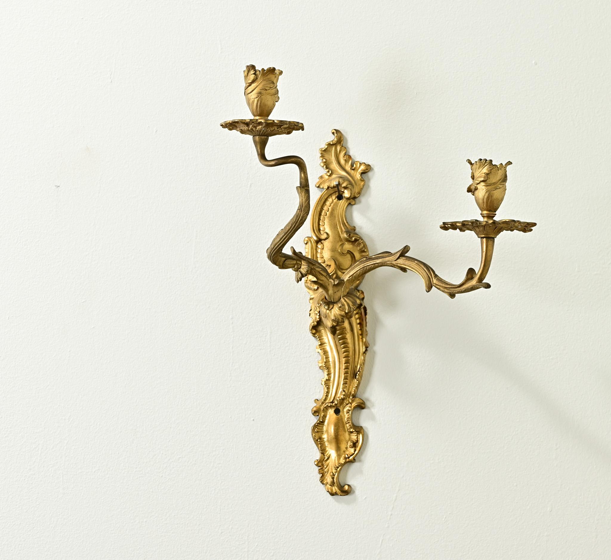 Metalwork Pair of 18th Century Louis XV Brass Sconces For Sale