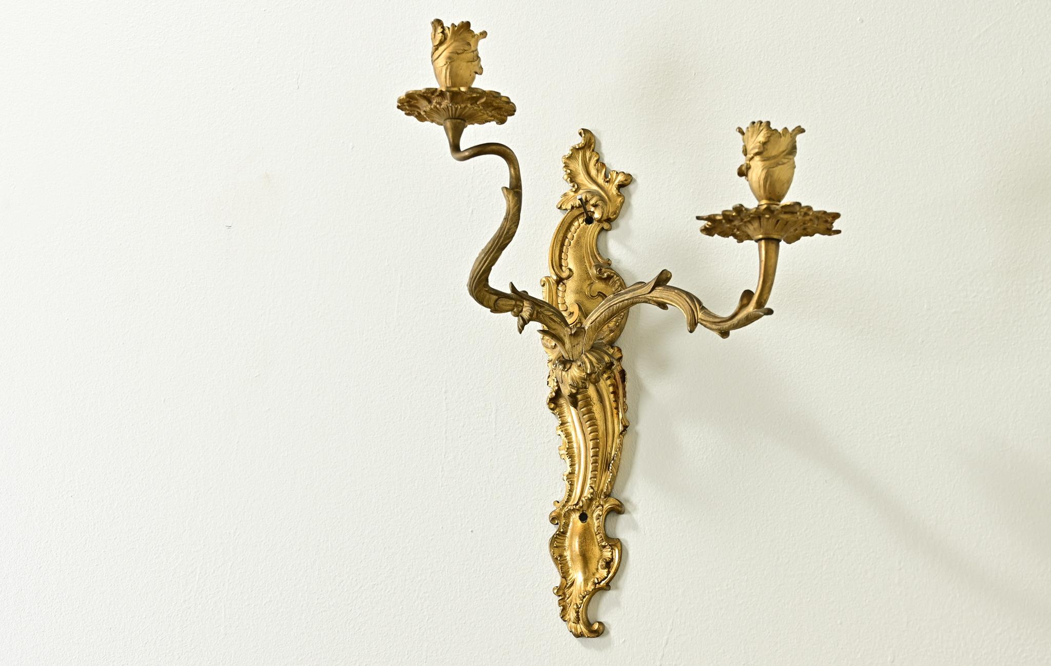 Pair of 18th Century Louis XV Brass Sconces For Sale 2