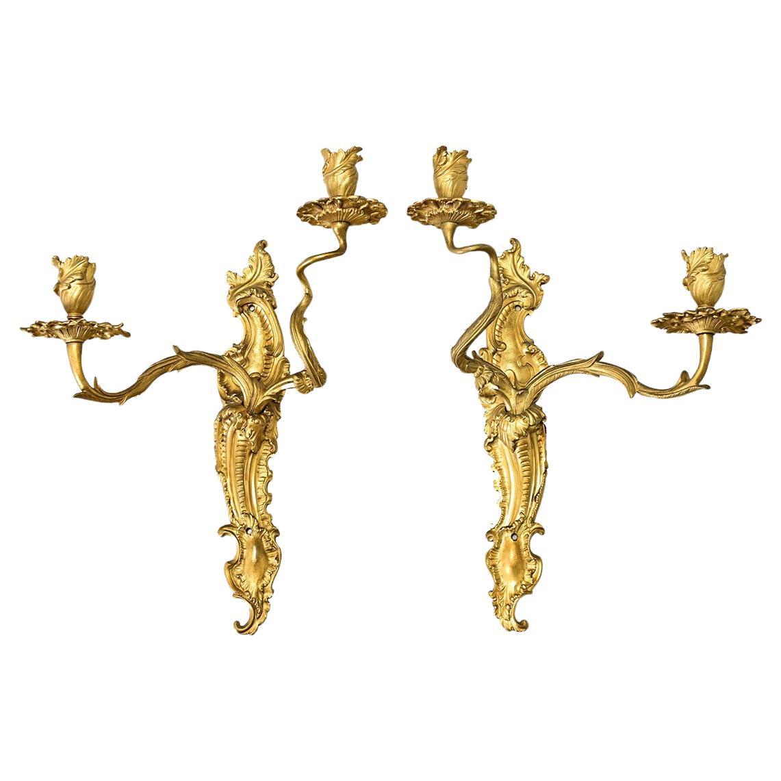 Pair of 18th Century Louis XV Brass Sconces For Sale