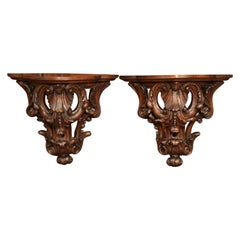 Pair of 18th Century Louis XV Carved Walnut Wall Brackets Consoles from Provence
