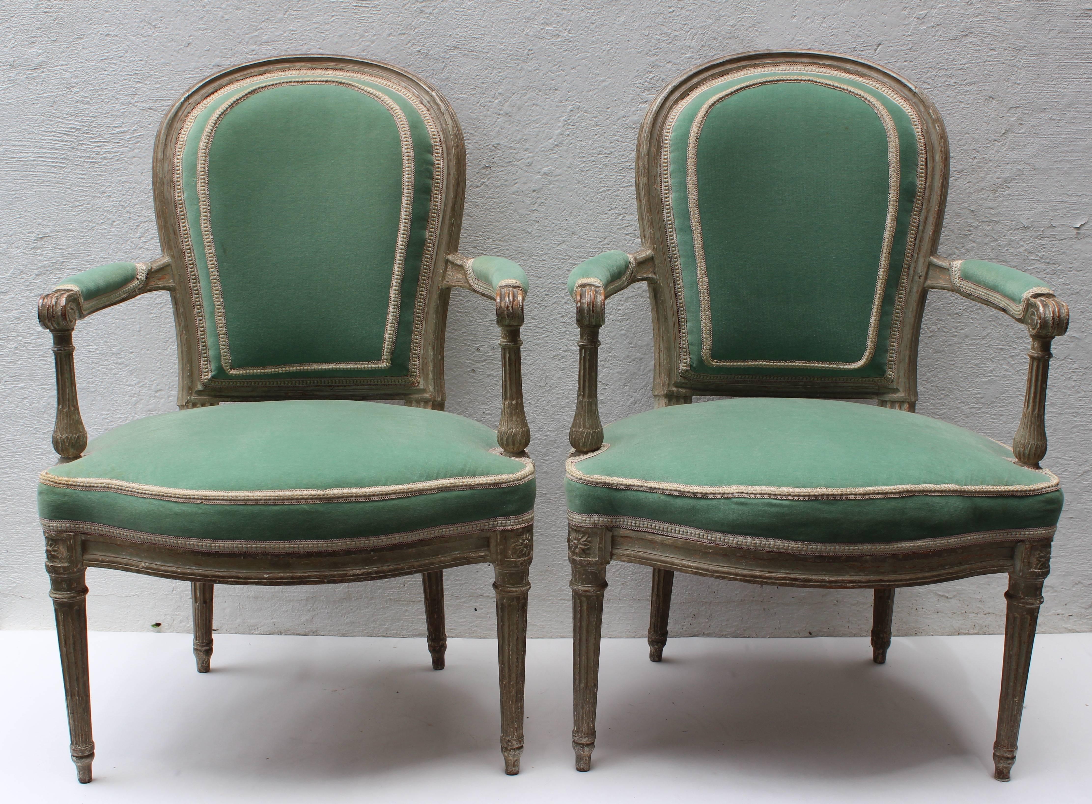 French Pair of 18th Century Louis XVI Fauteuils Attributed to Georges Jacob For Sale