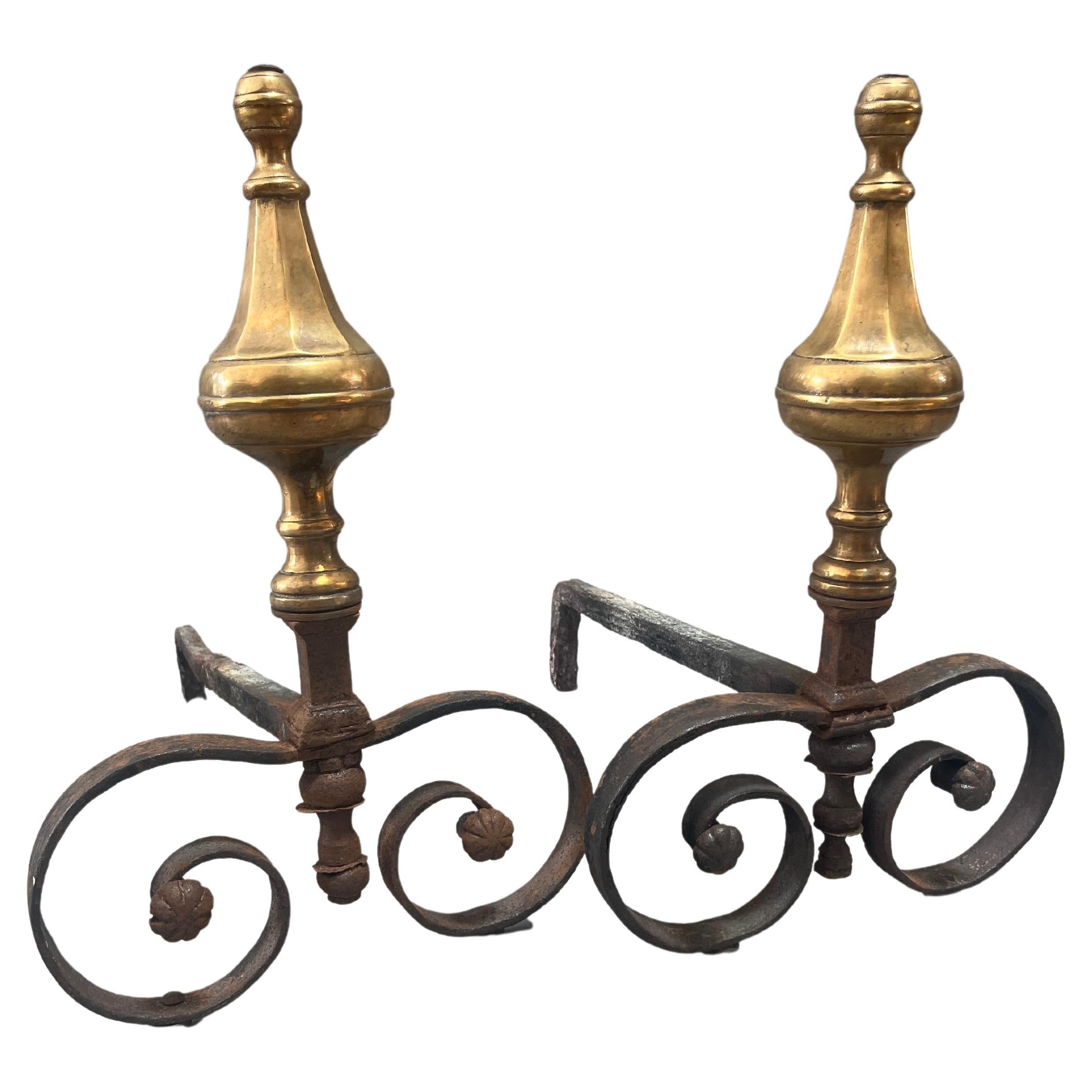 Pair of 18th Century Louis XV French Provincial Andirons. For Sale
