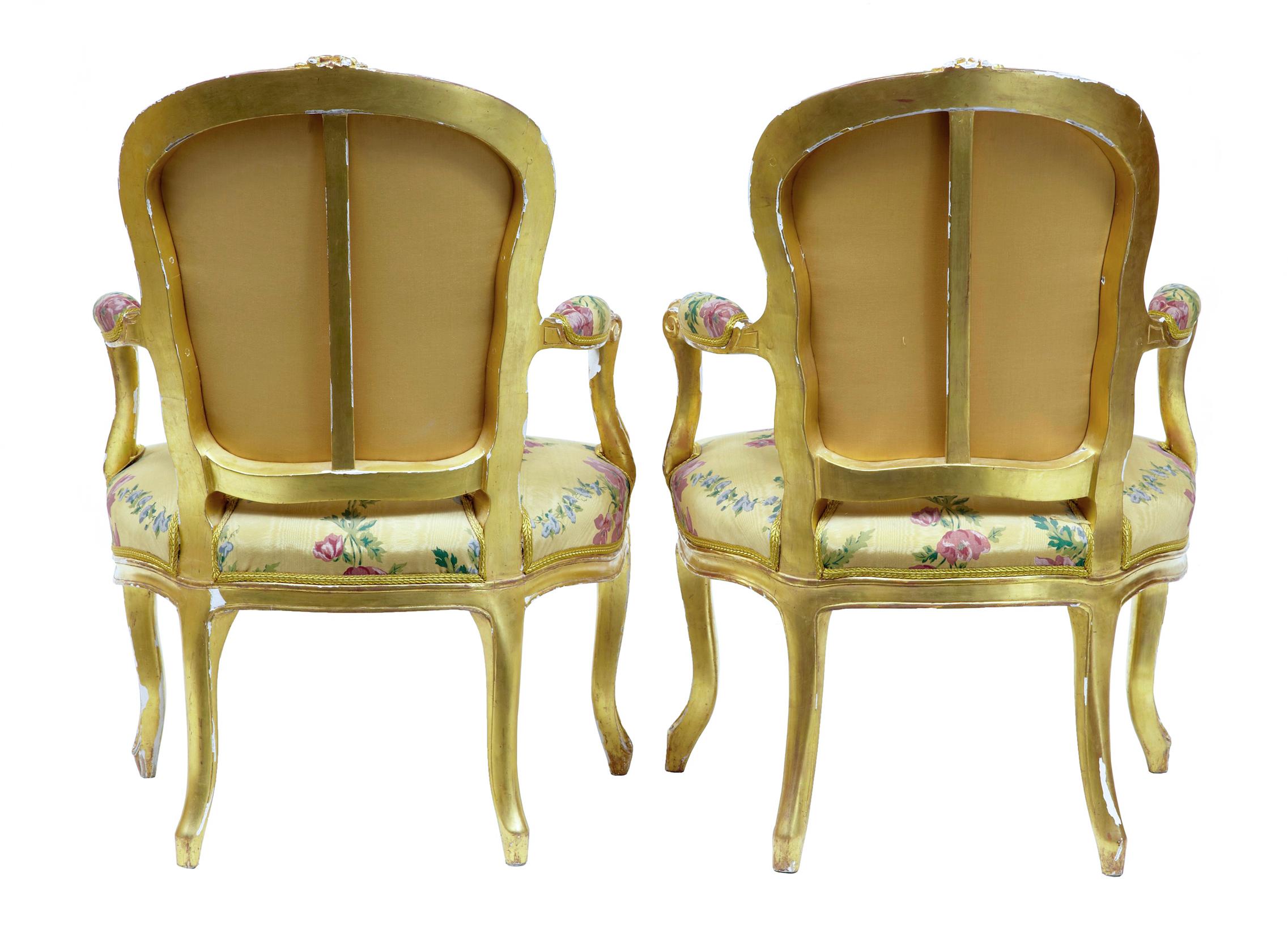 French Pair of 18th Century Louis XV Gilt Armchairs by Michard