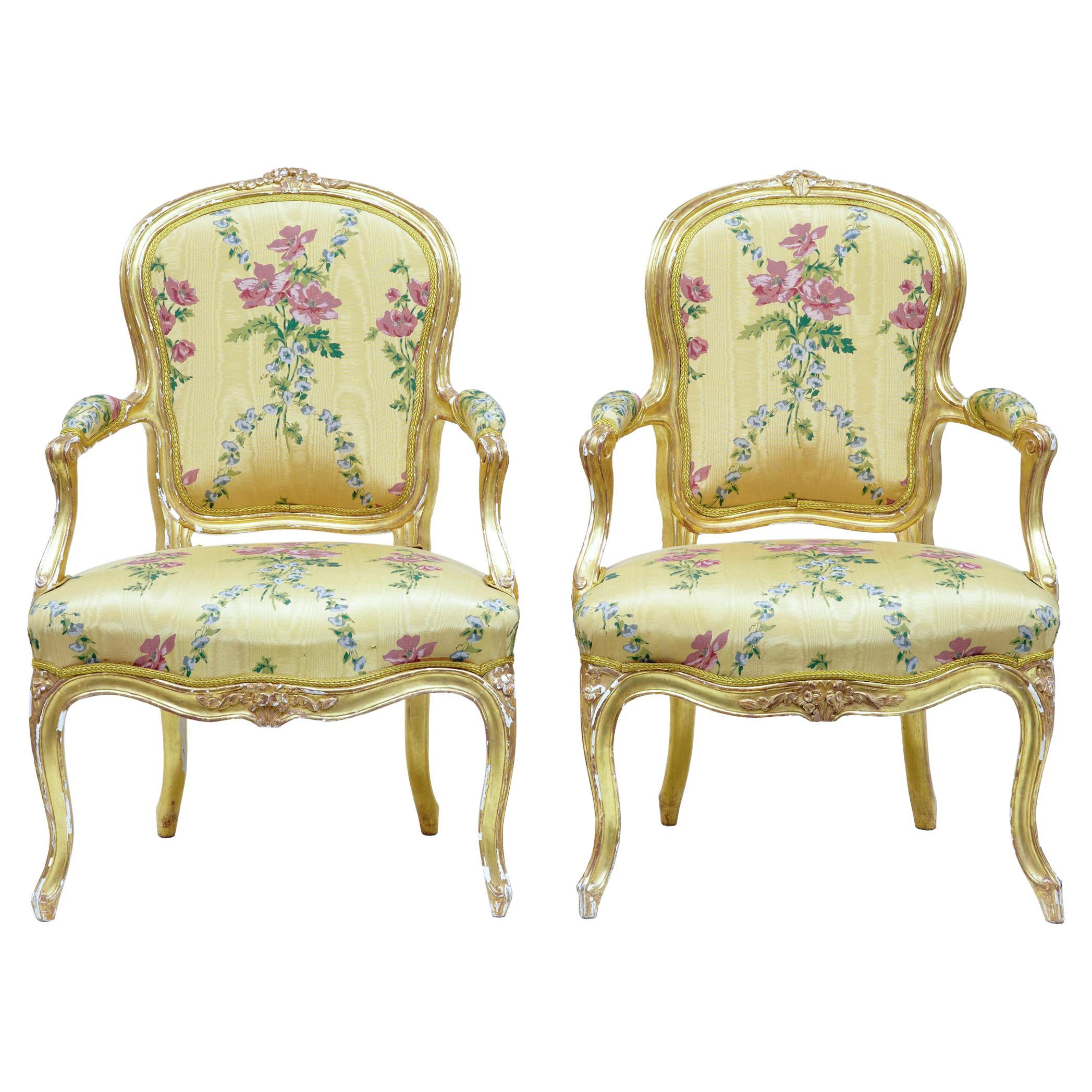 Pair of 18th Century Louis XV Gilt Armchairs by Michard