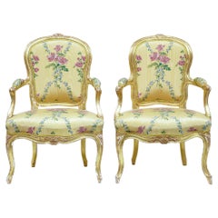 Pair of 18th Century Louis XV Gilt Armchairs by Michard