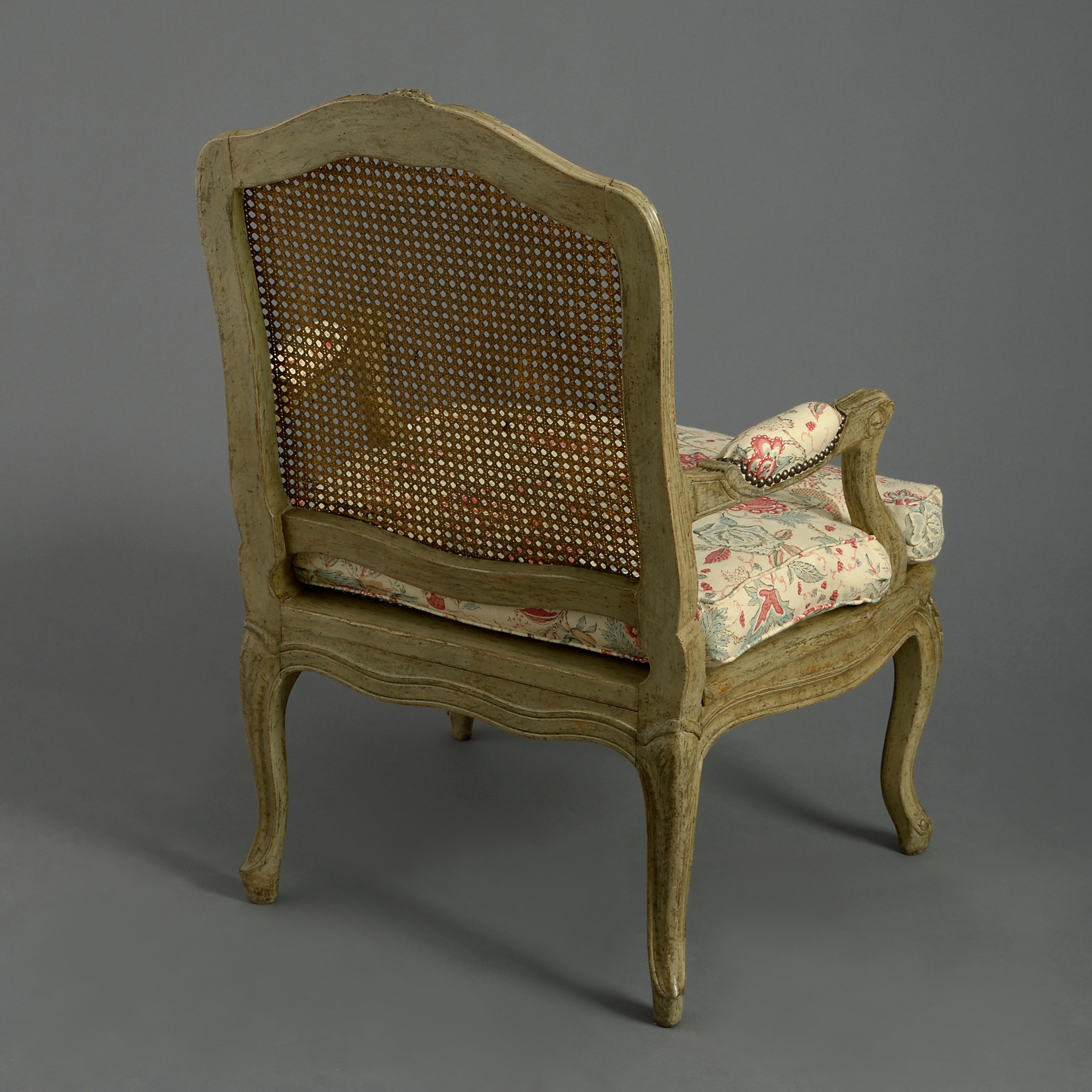 Pair of 18th Century Louis XV Period Painted Rococo Armchairs In Good Condition In London, GB