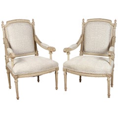 Pair of 18th Century Louis XVI Carved and Painted Armchairs