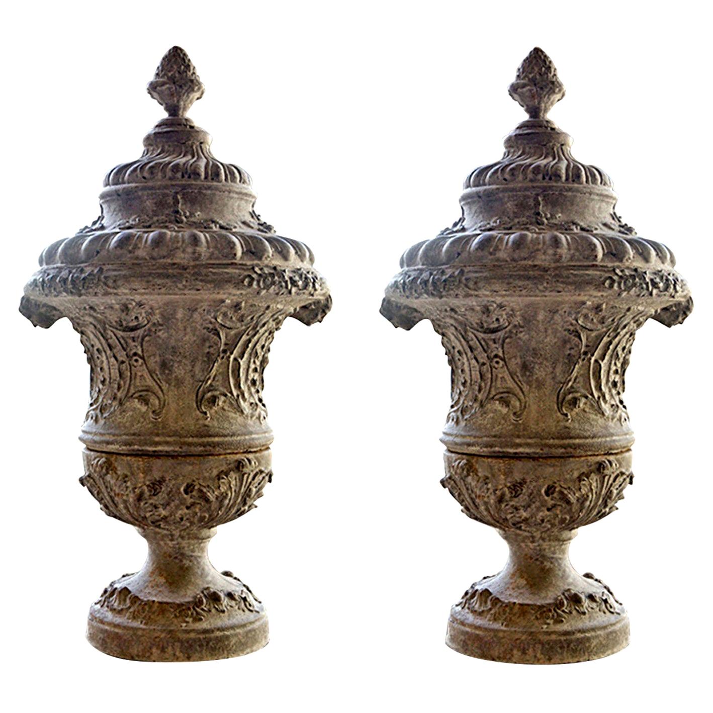 Pair of 18th Century Louis XVI Cast Iron Urns For Sale