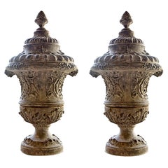 Pair of 18th Century Louis XVI Cast Iron Urns