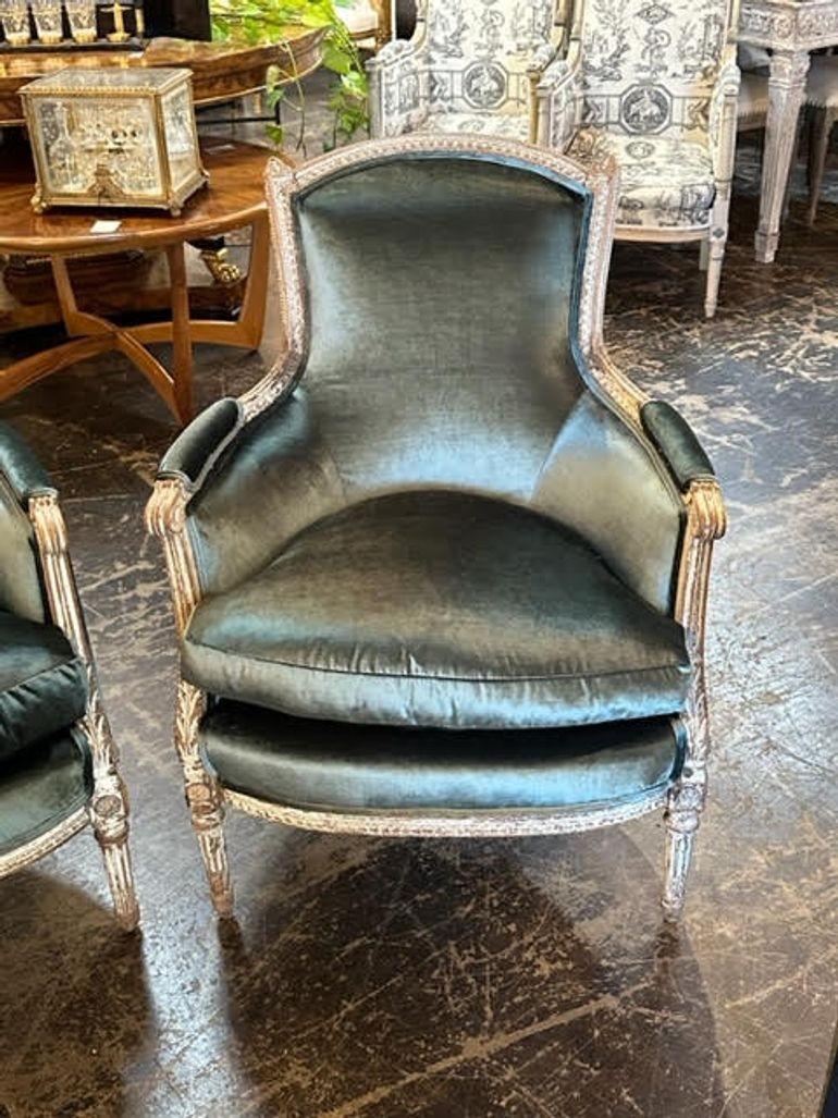 French Pair of 18th Century Louis XVI Chairs with Velvet Upholstery For Sale