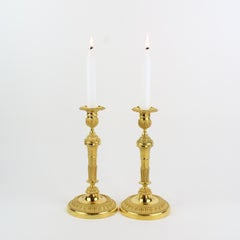 Pair of 18th Century Louis XVI Neoclassical Gilt Bronze Candlesticks