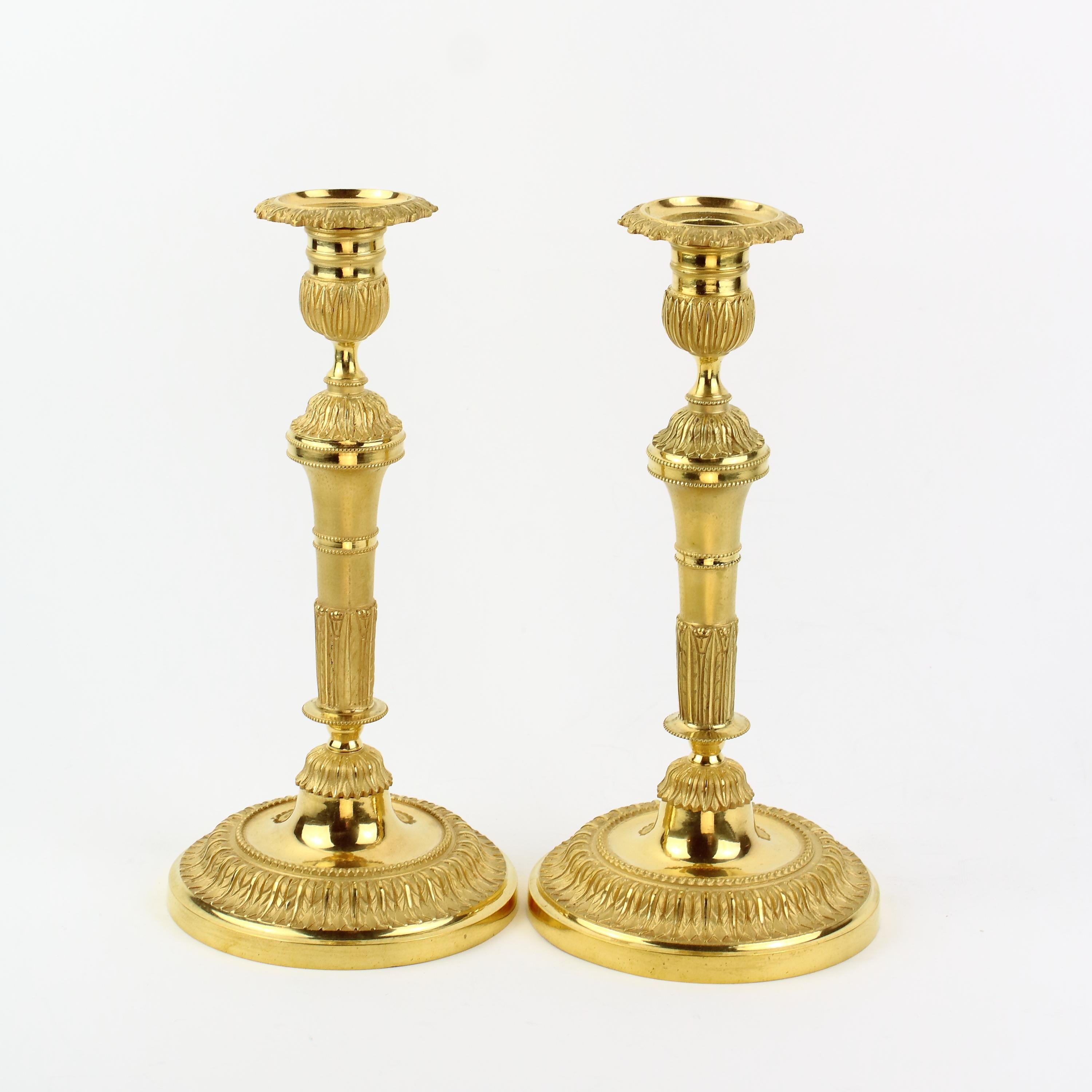 French Pair of 18th Century Louis XVI Neoclassical Gilt Bronze Candlesticks