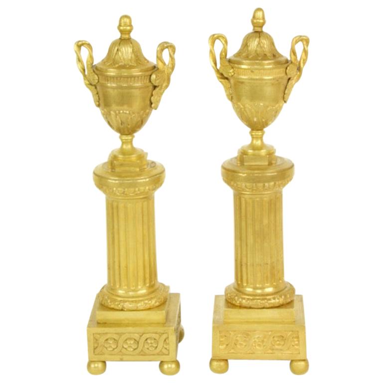 Pair of 18th Century Louis XVI Neoclassical Gilt Bronze Cassolettes Candlesticks