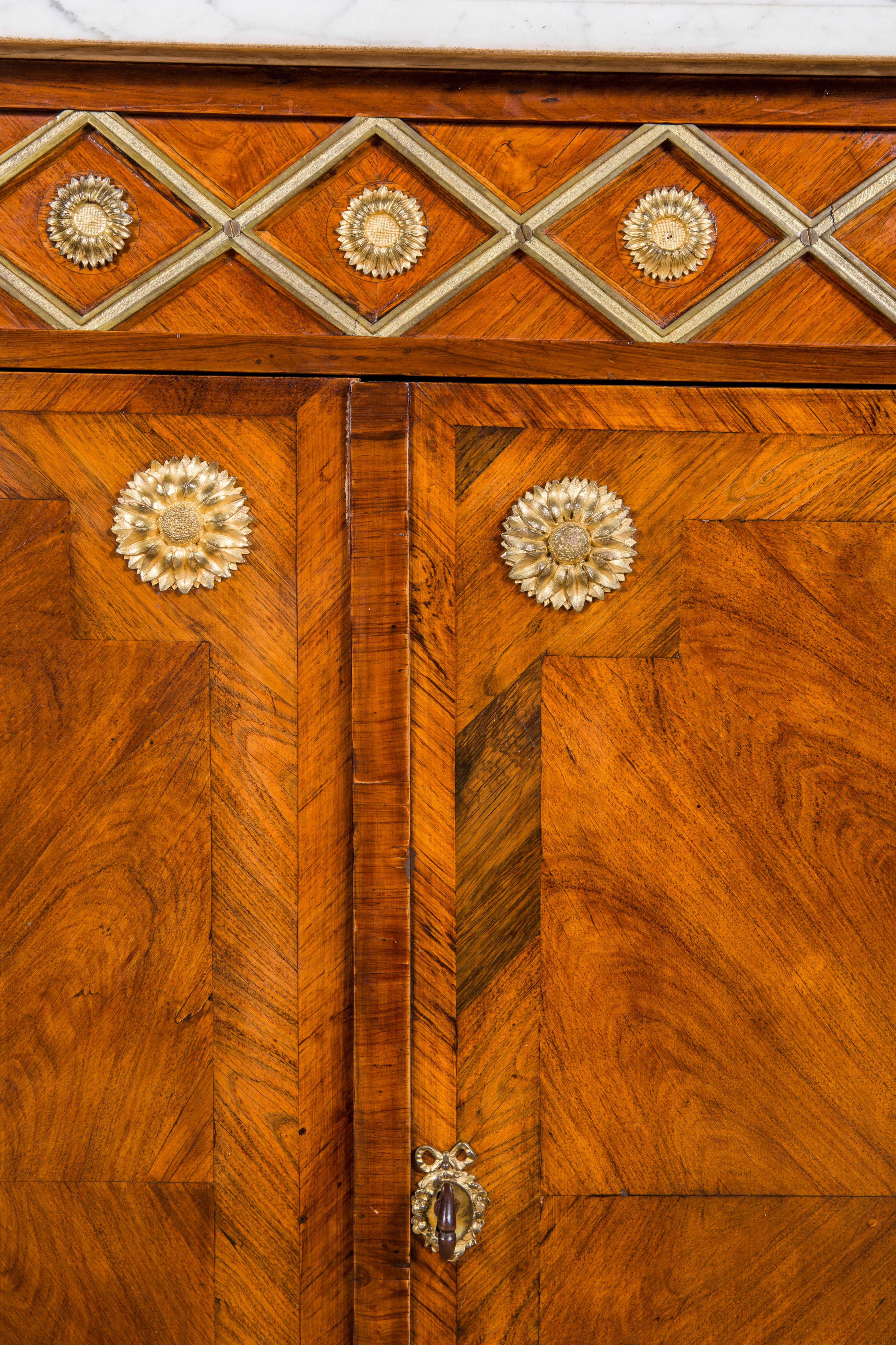 French Pair of 18th Century Louis XVI Ormolu Mounted Parquetry Cabinets. For Sale